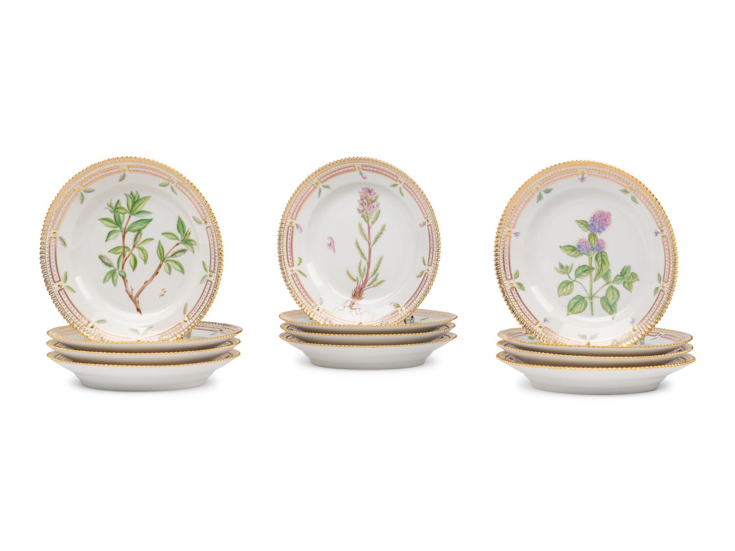A Set of Twelve Royal Copenhagen Flora Danica Porcelain Salad Plates
