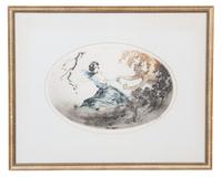 Two French Etchings Depicting Women Largest framed 18 1/4 x 23 inches.
