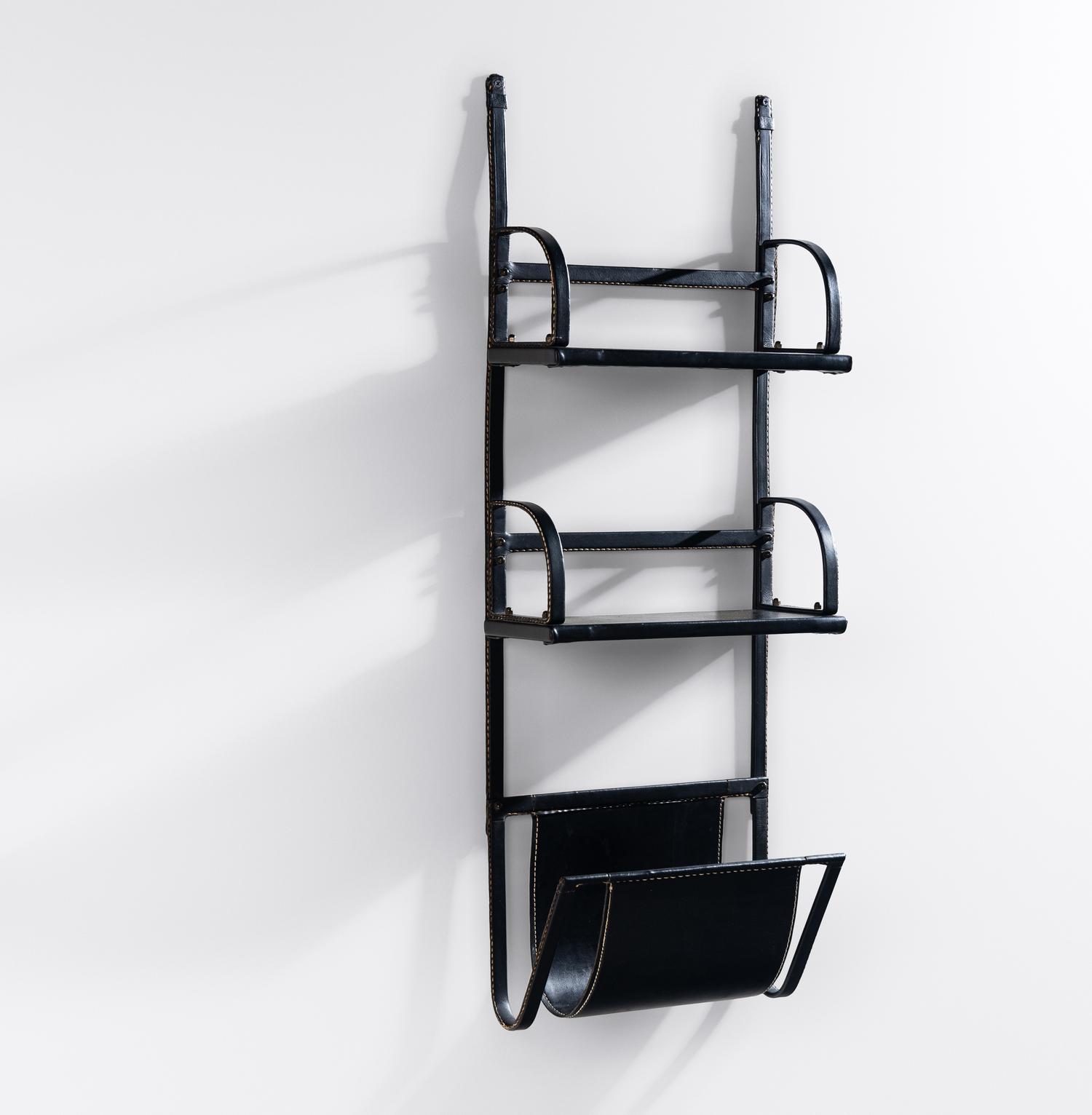 Leather Covered Mounted Shelf, c. 1960 France