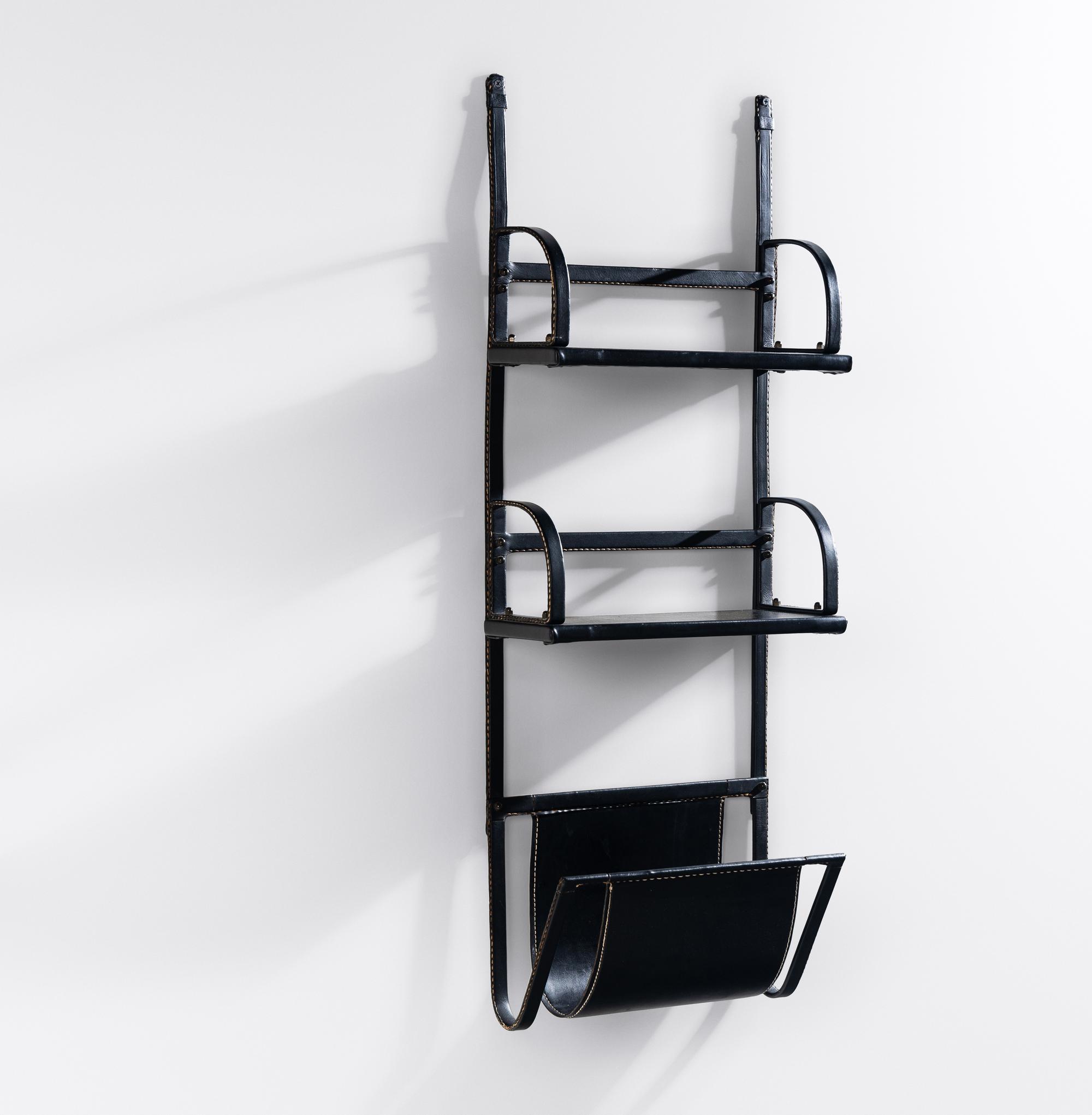 Leather Covered Mounted Shelf, c. 1960 France