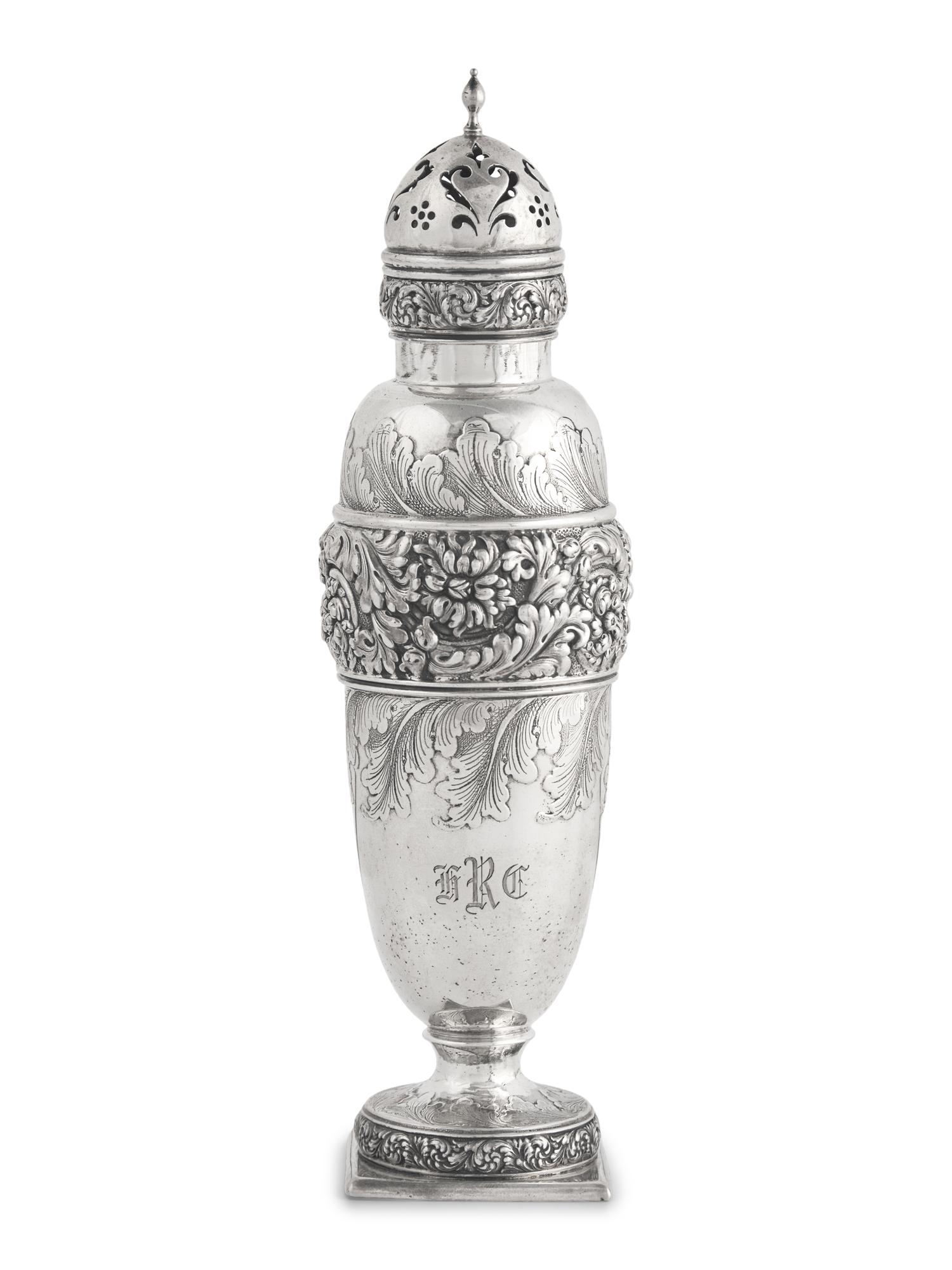 A Sterling Silver Floral Repousse Caster, Tiffany & Co., New York, NY, Circa 1880
