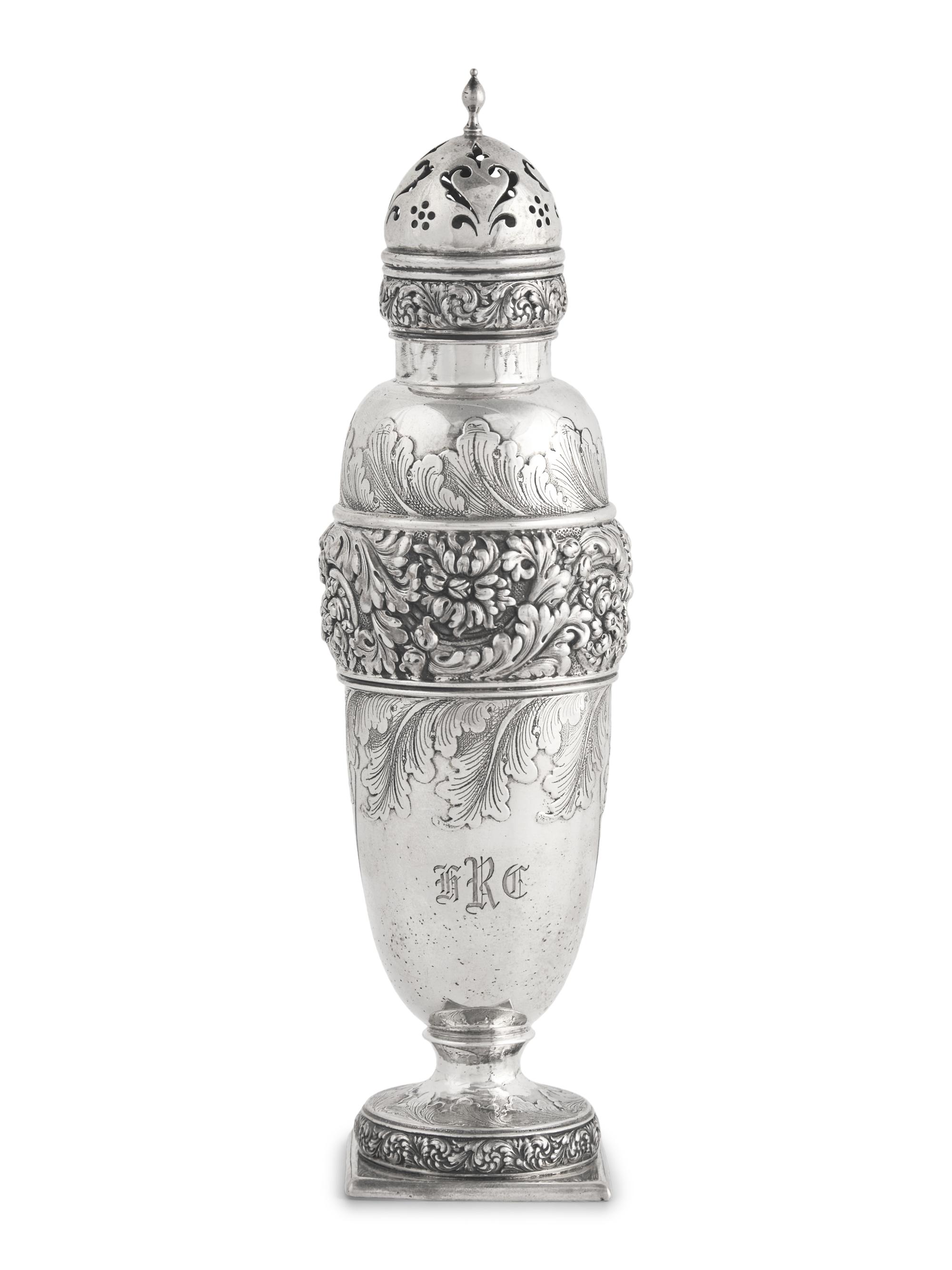 A Sterling Silver Floral Repousse Caster, Tiffany & Co., New York, NY, Circa 1880
