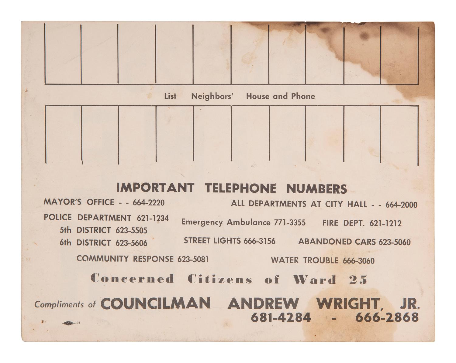 [CIVIL UNREST]. Pride 25 Crime Watch window sign, [Cleveland, OH], [ca 1960s].