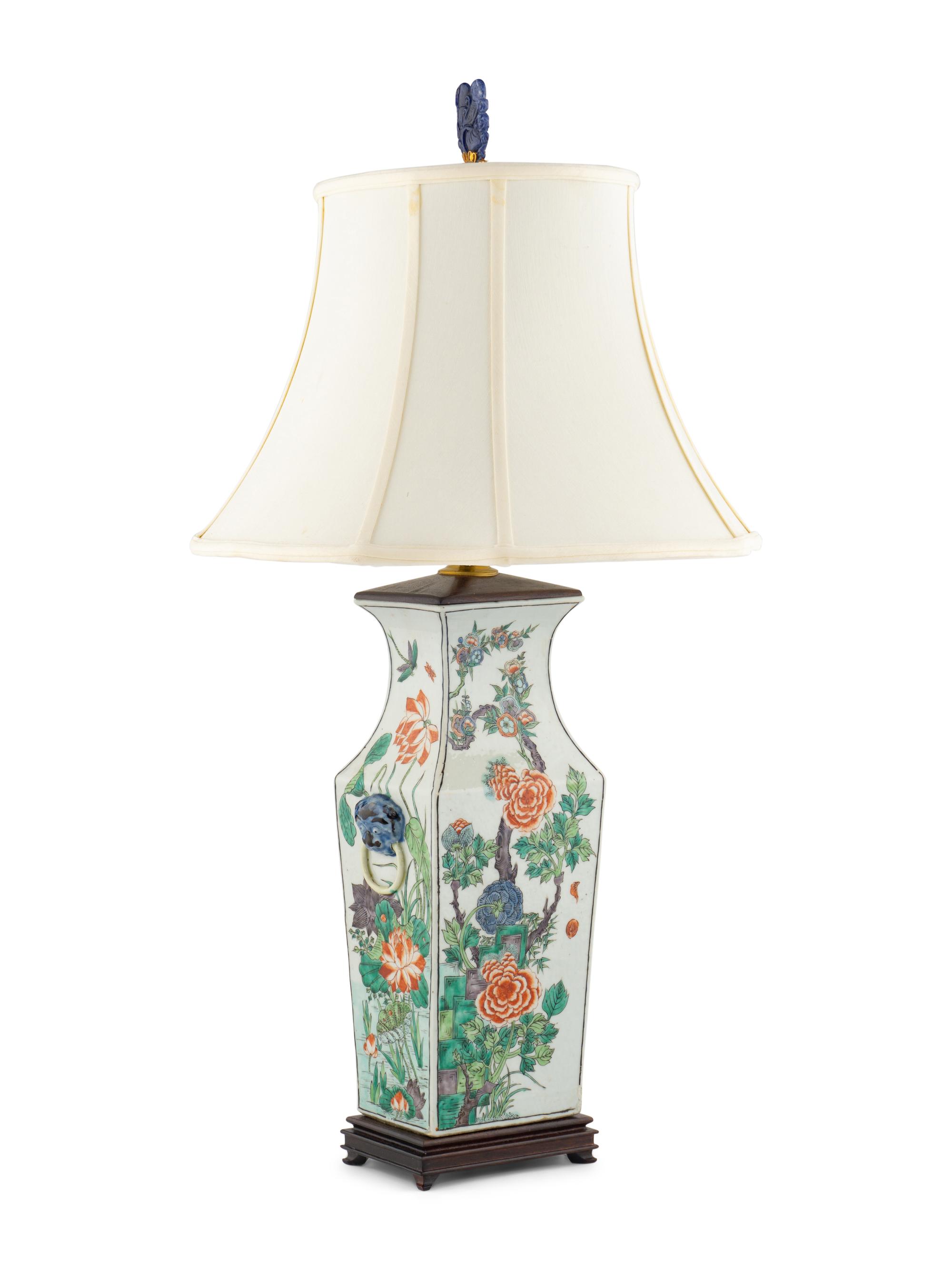 A Chinese Famille Verte Porcelain Vase Mounted as a Lamp