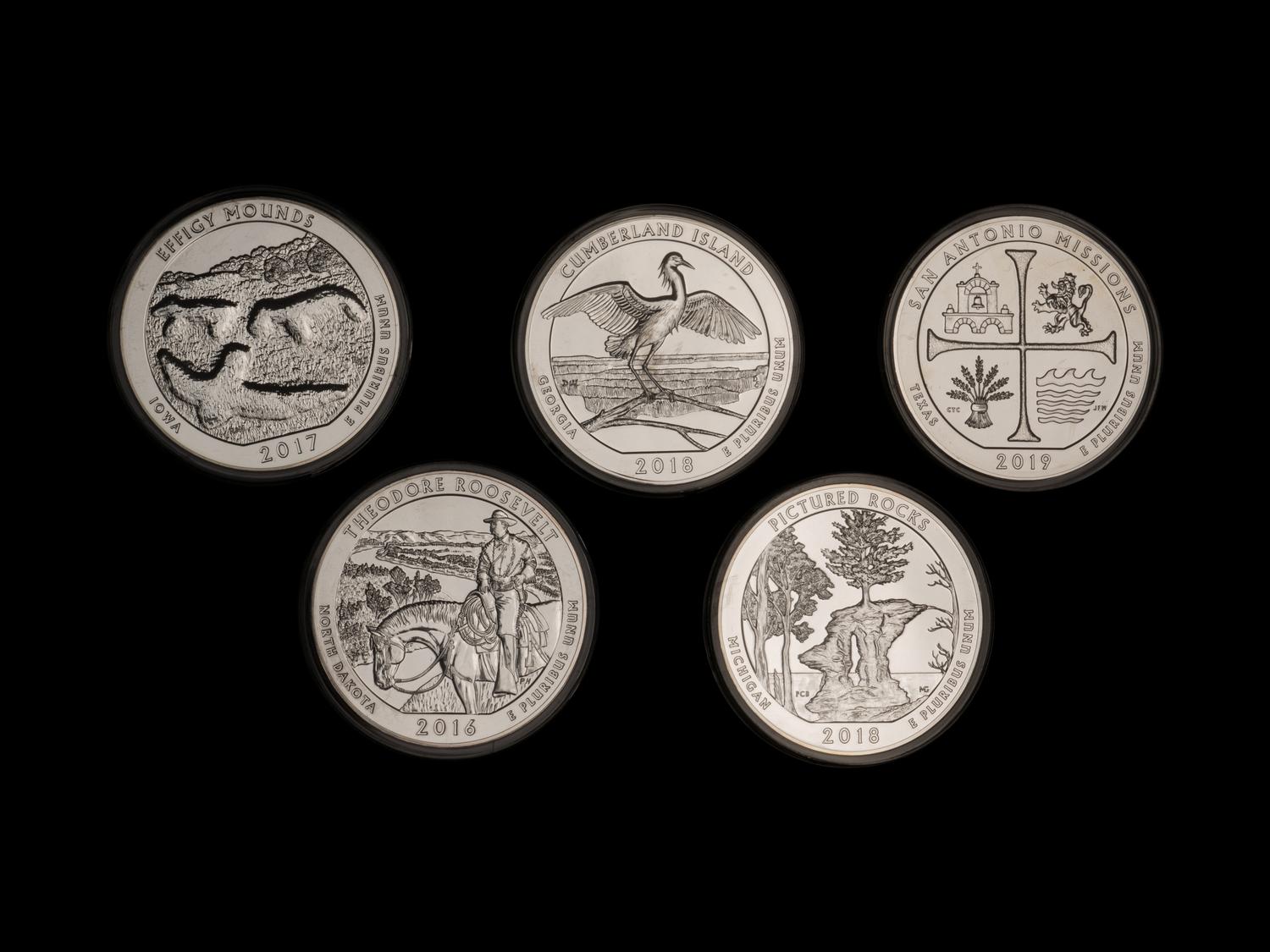 A Large Collection of Eighty-Eight US-Mint Issued America the Beautiful 5 oz. Silver Rounds