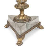 A Pair of Pairpoint Gilt Metal Mounted Etched Glass Three-Light Candelabra