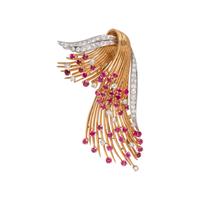 KUTCHINSKY, VINTAGE, YELLOW GOLD, DIAMOND AND RUBY BROOCH