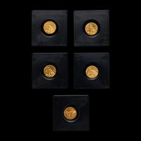 A Group of Five Indian Head $2.50 Gold Coins