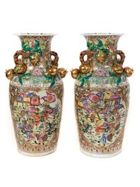 A Pair of Chinese Famille Rose Porcelain Palace Vases — 20TH CENTURY