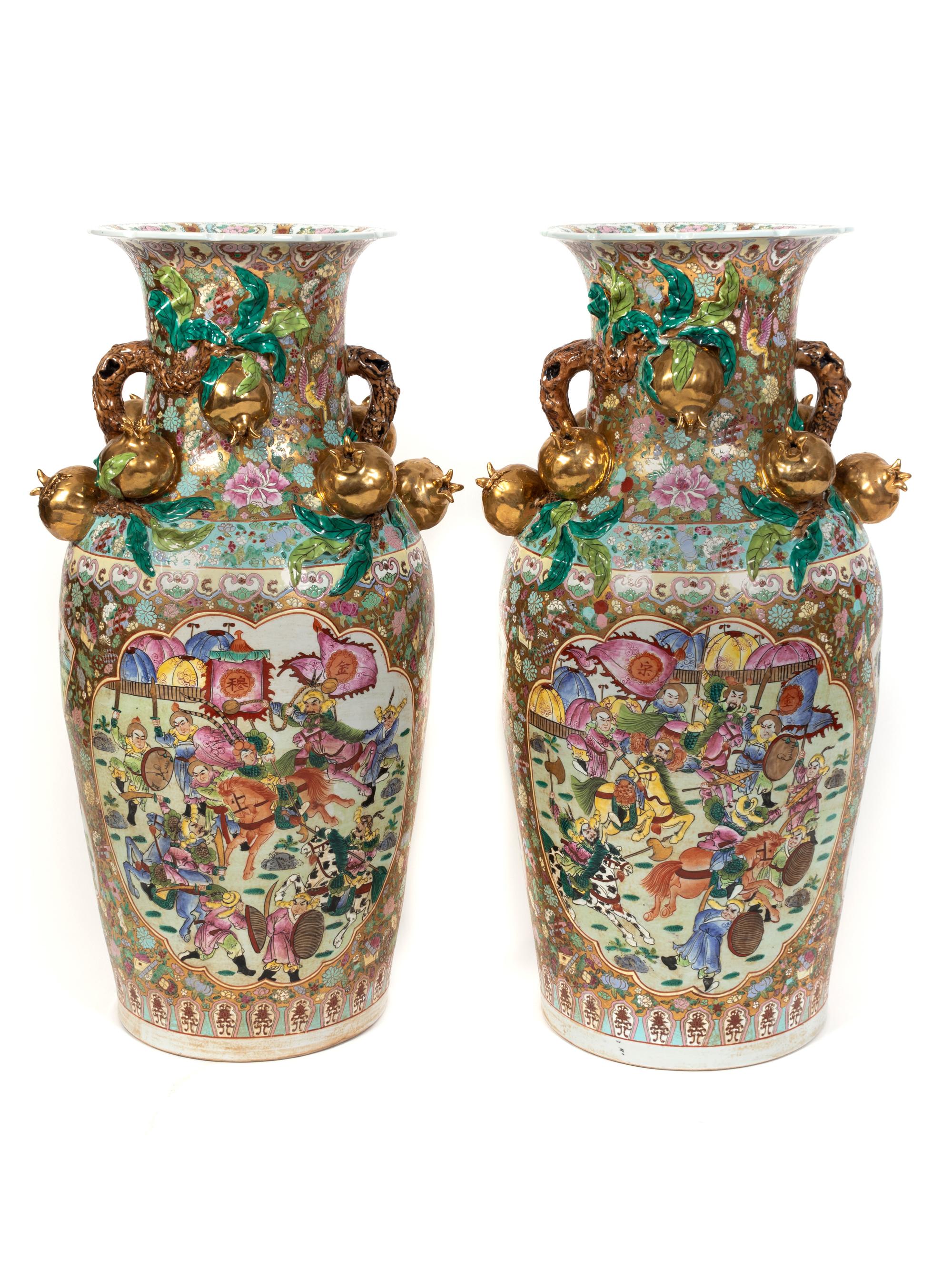 A Pair of Chinese Famille Rose Porcelain Palace Vases — 20TH CENTURY