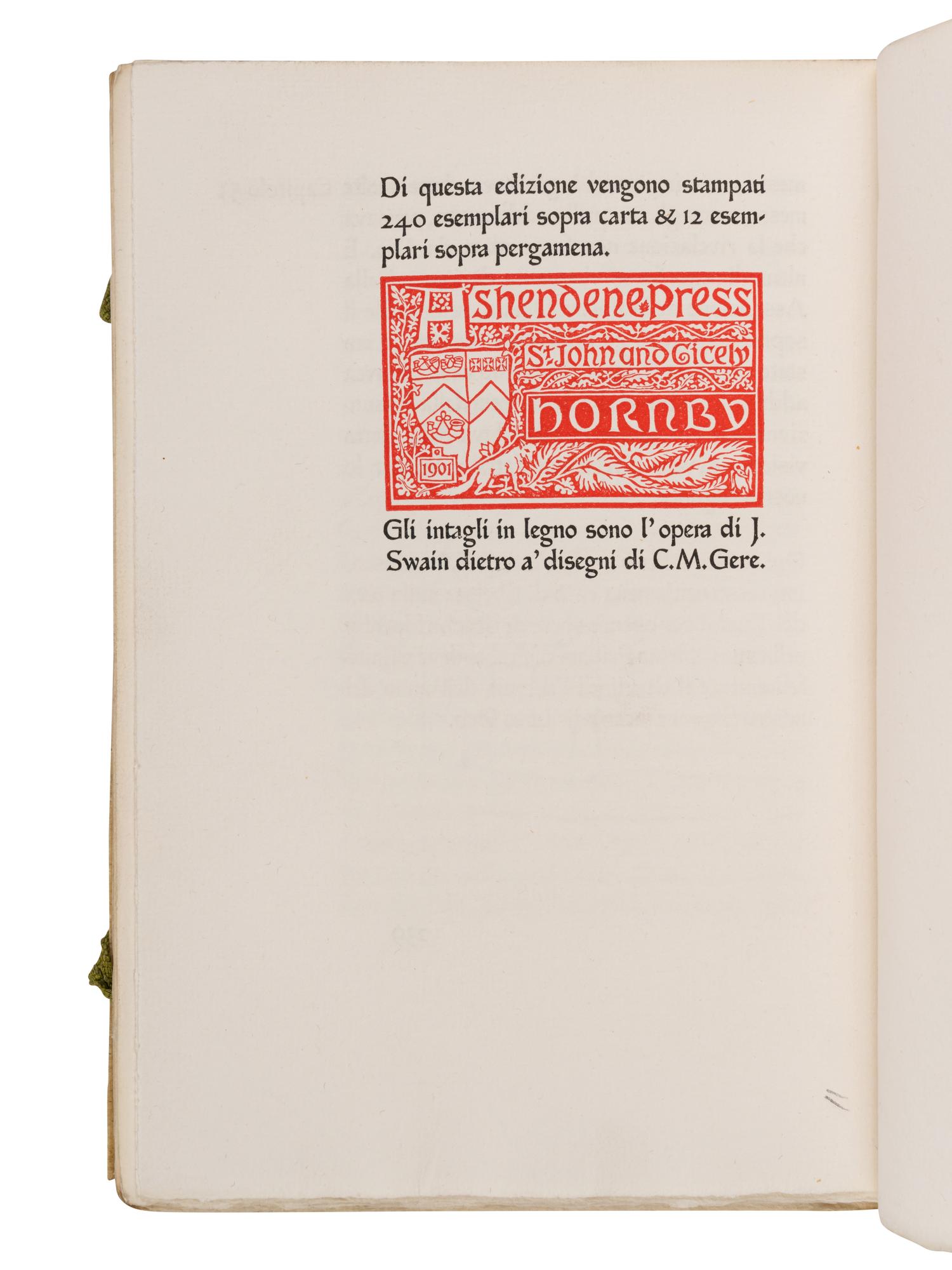 [FINE PRESS -- ASHENDENE PRESS]. FRANCIS, Saint. I Fioretti del Glorioso Poverello di Cristo di Cristo S. Francesco di Assisi. London: Ashendene Press, 1922.