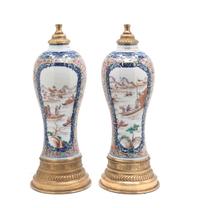 A Pair of Chinese Export Porcelain Vases, Height of vase 10 1/4 inches.