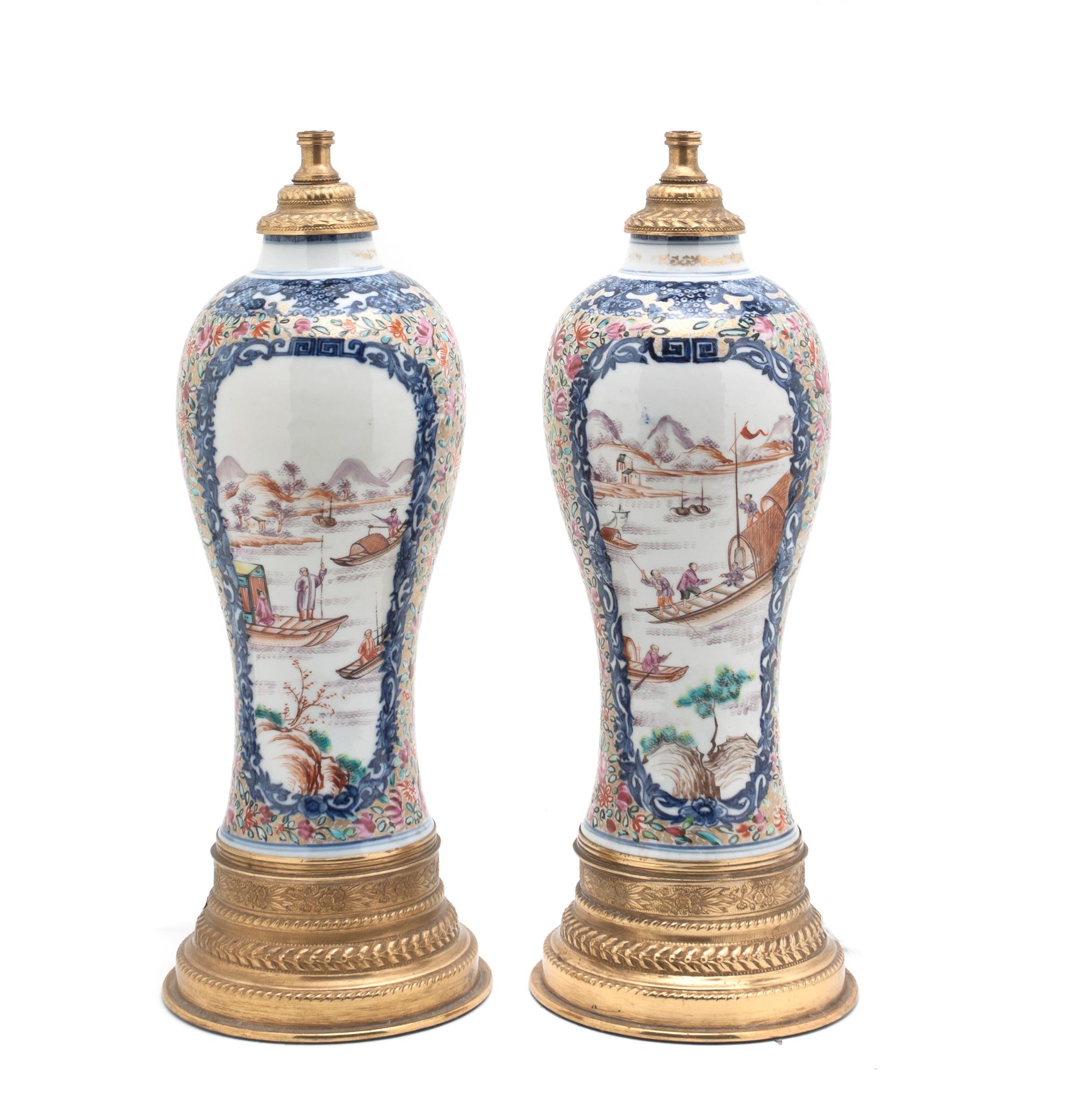 A Pair of Chinese Export Porcelain Vases, Height of vase 10 1/4 inches.