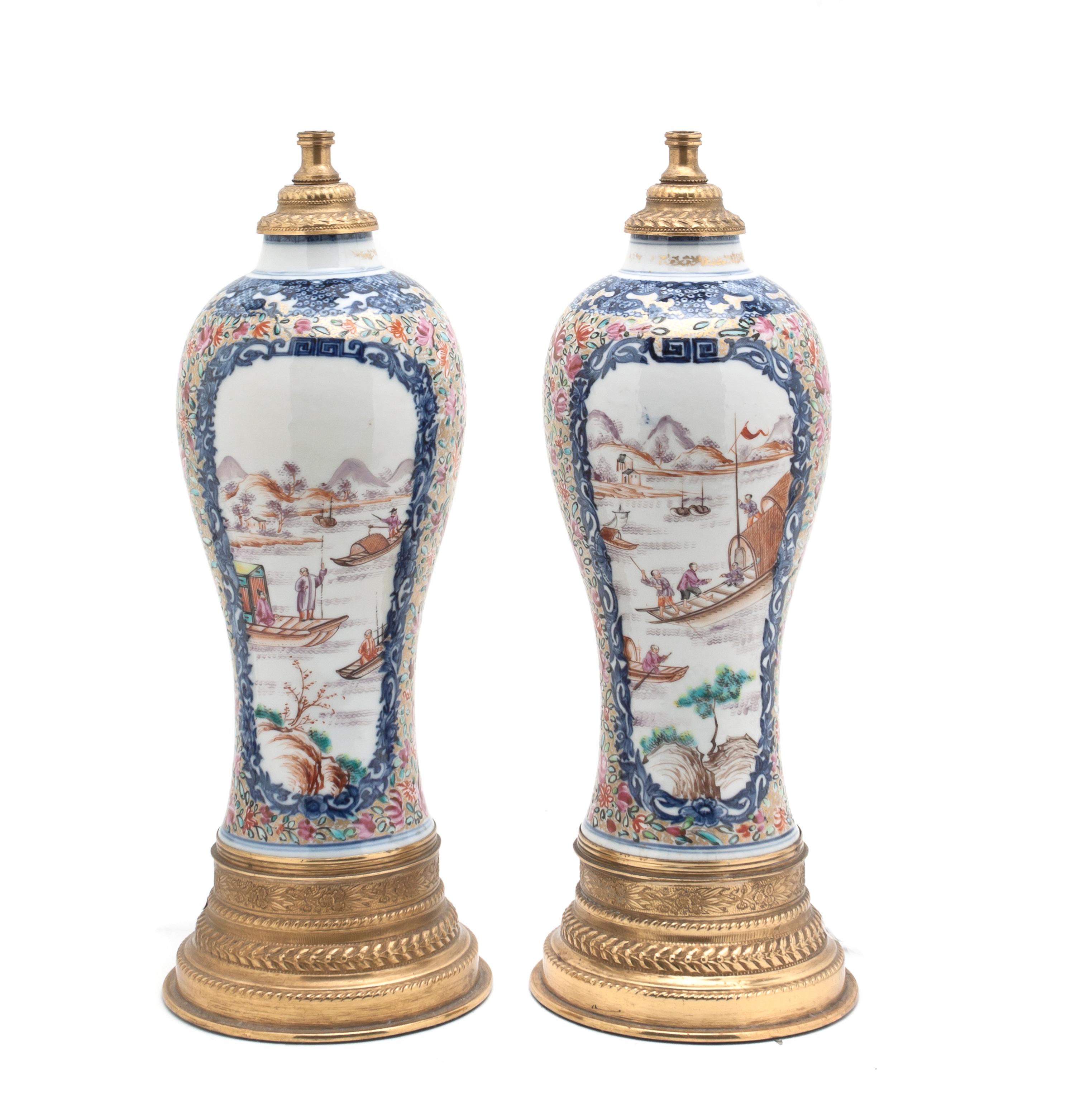 A Pair of Chinese Export Porcelain Vases, Height of vase 10 1/4 inches.