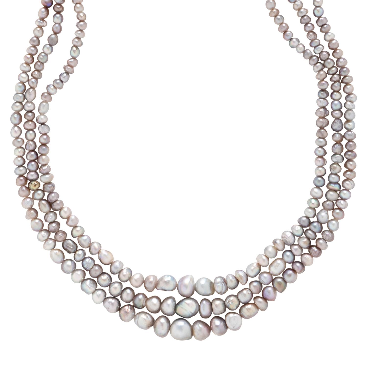 TRIPLE STRAND NATURAL PEARL NECKLACE