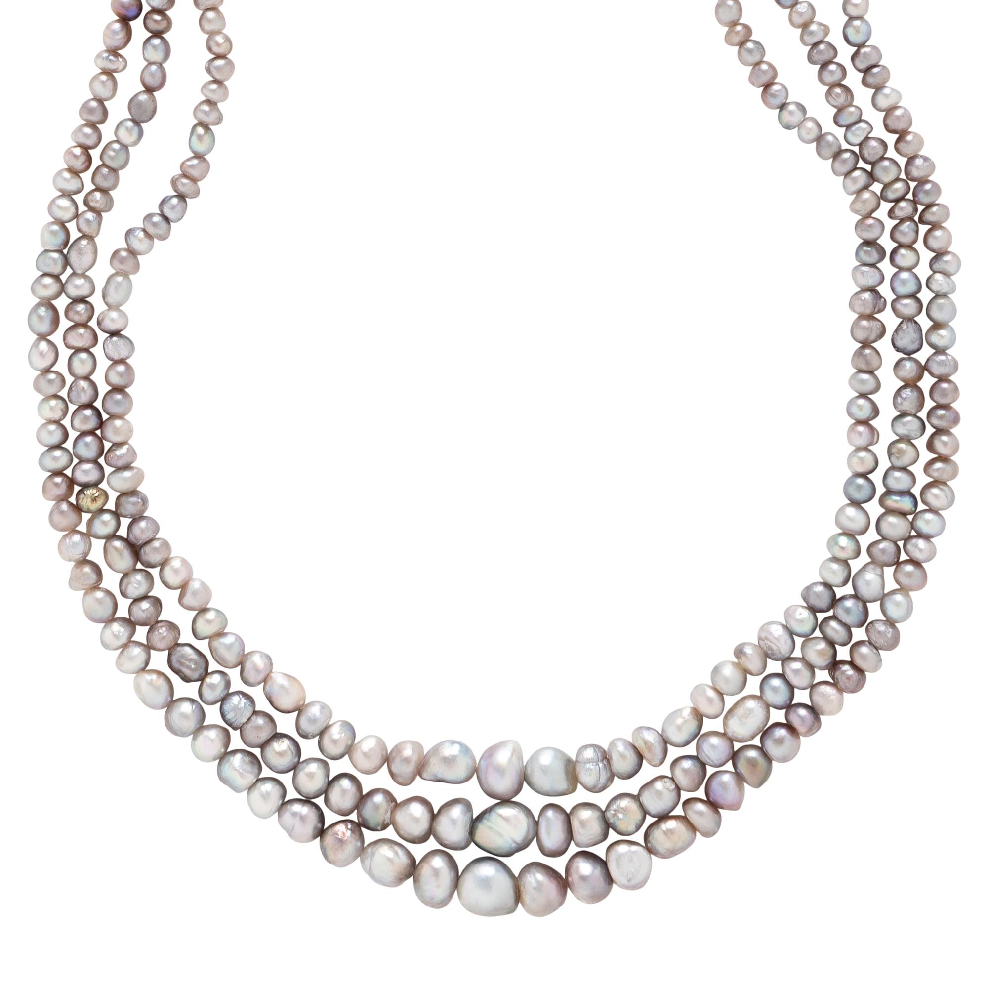 TRIPLE STRAND NATURAL PEARL NECKLACE