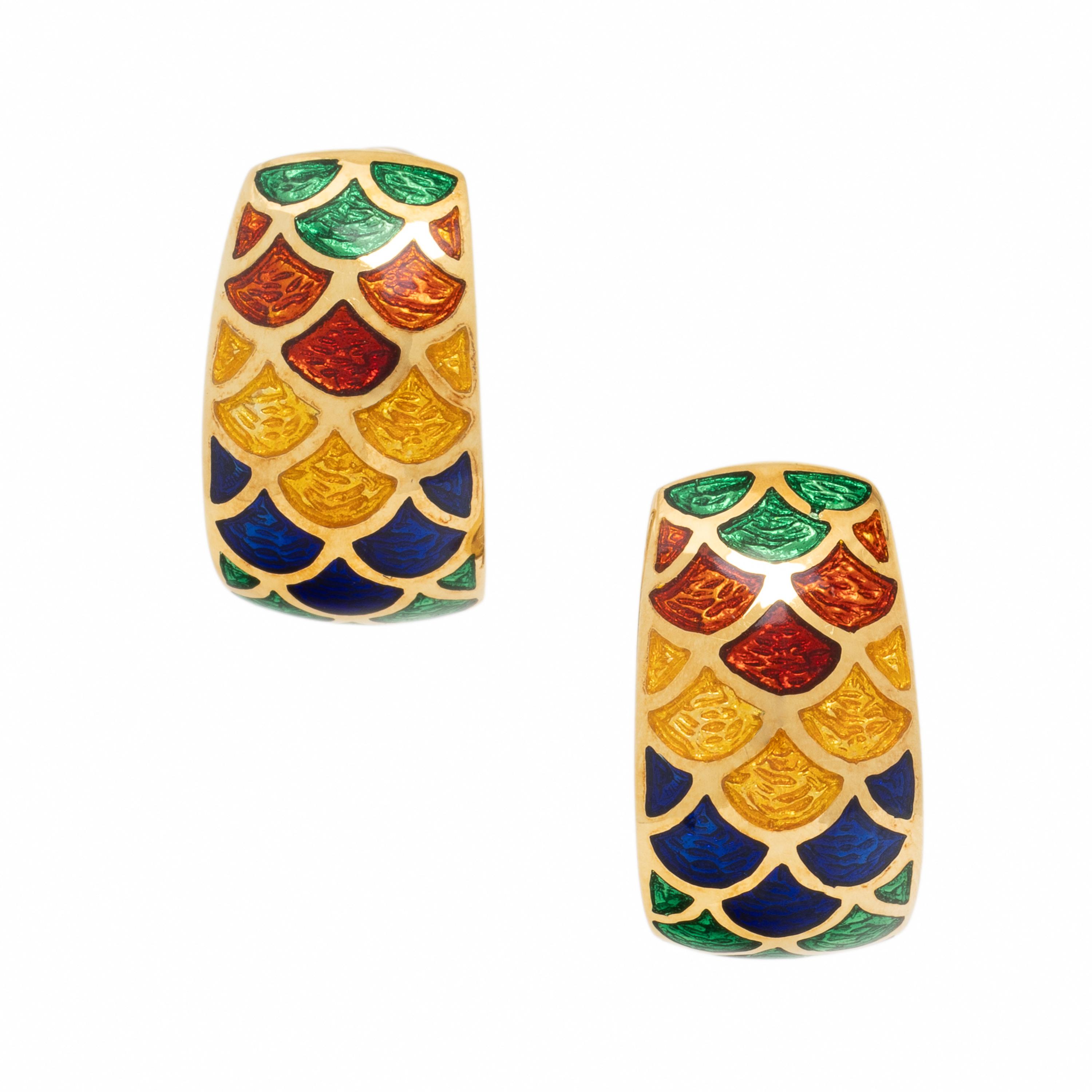 Polychrome Enamel and Yellow Gold Earrings