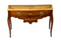 An Italian Parquetry Decorated Mahogany Console Table, Height 34 1/2 x width 57 x depth 28 1/4 inches.