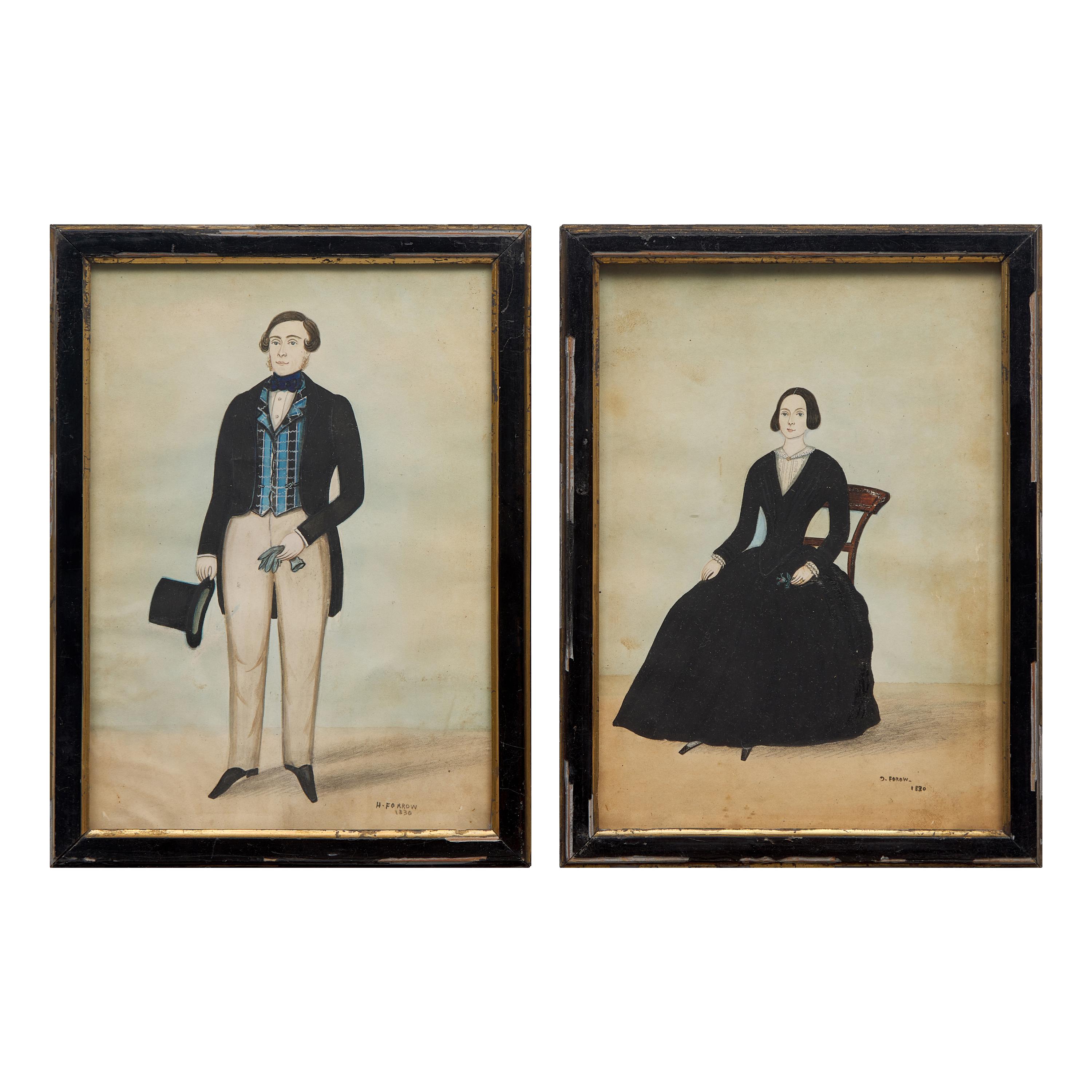 American School, 19th Century — Pair of Portraits: Lady and Gentleman , 1830