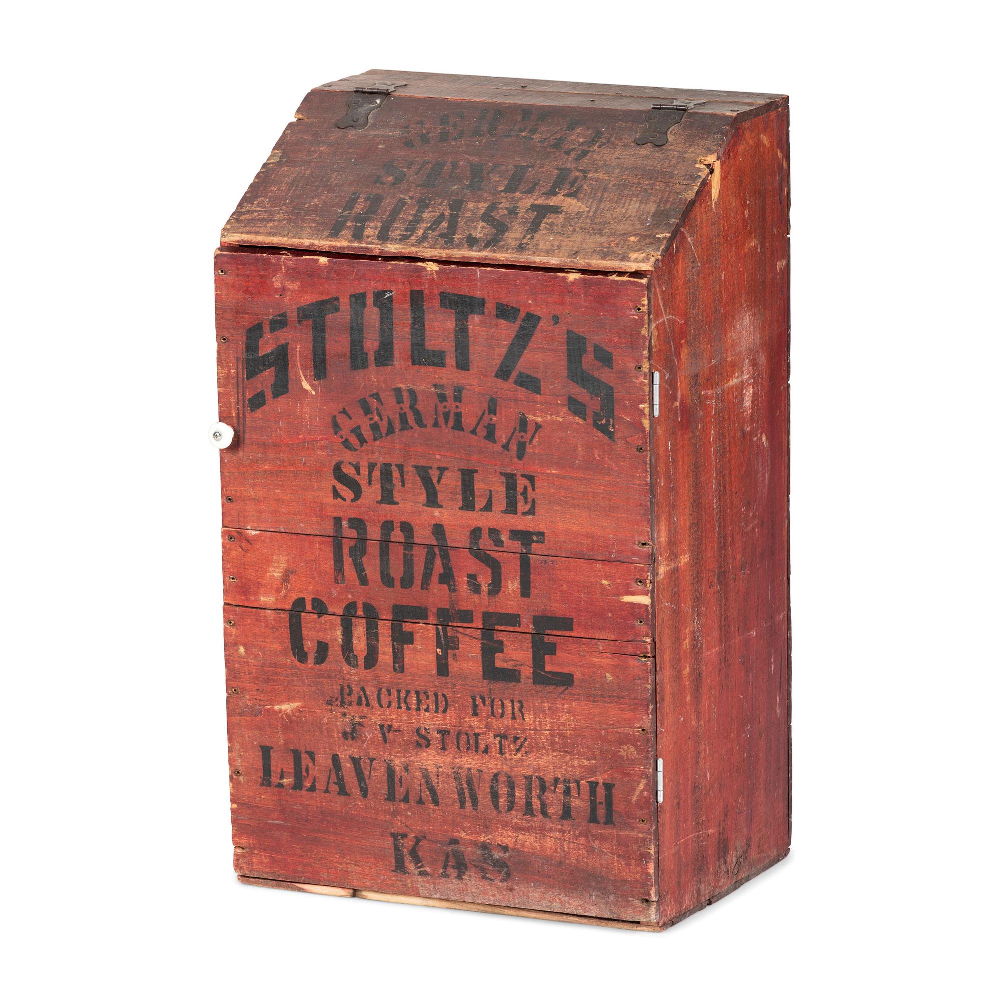 A Stoltz's Painted and Stenciled Wood Coffee Bin