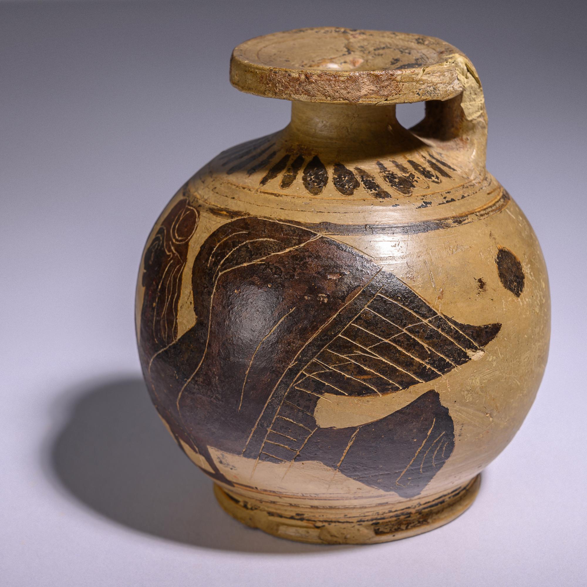 A Corinthian Black-Figured Aryballos with Siren