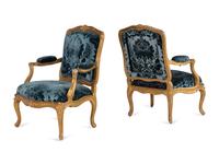 A Pair of Louis XV Carved Giltwood Fauteuils à la Reine