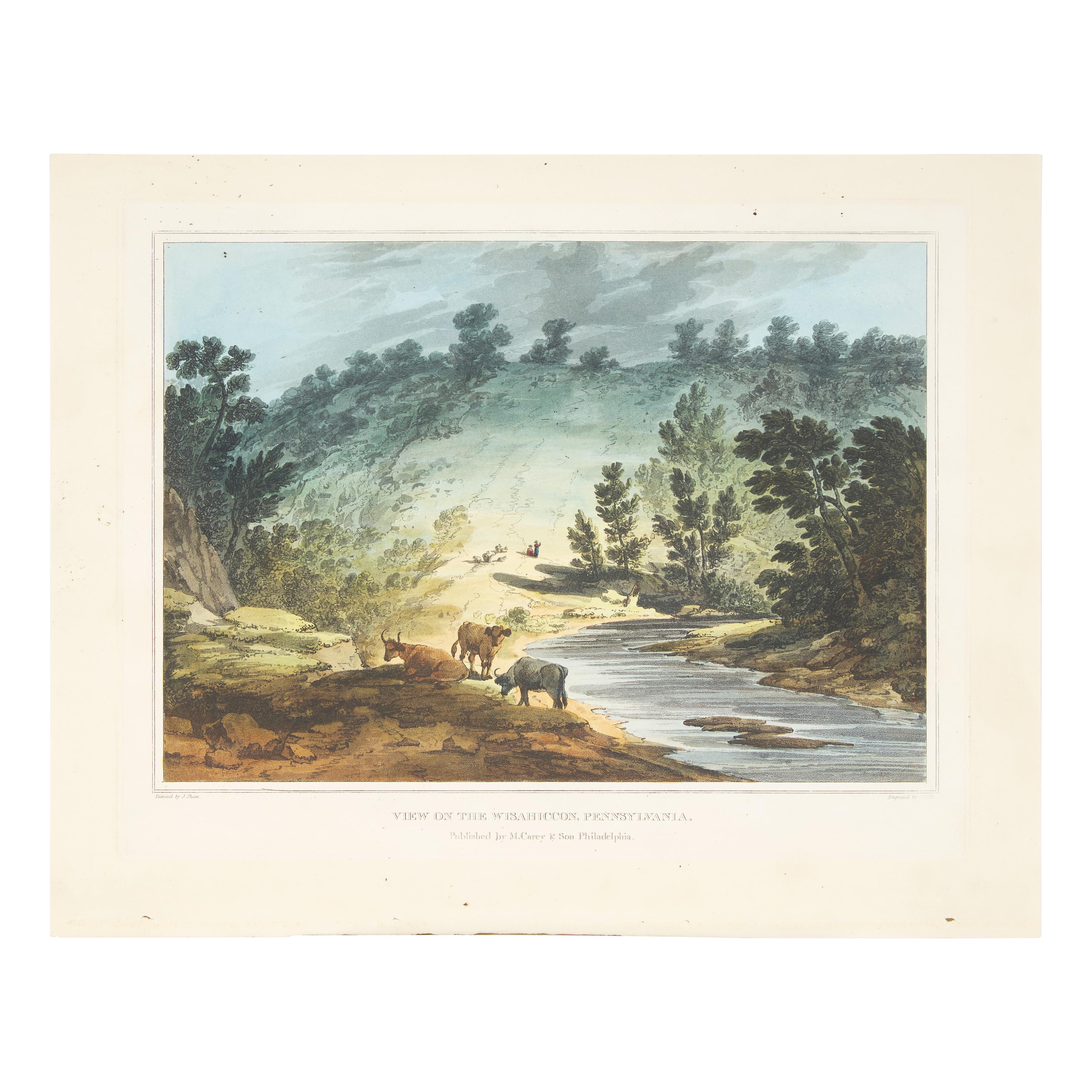 John Hill (1770-1850), After Joshua Shaw (1777-1860), Two Hand-Colored Lithographs: View on the Wissahiccon, Pennsylvania and View Near the Falls of Schuylkill
