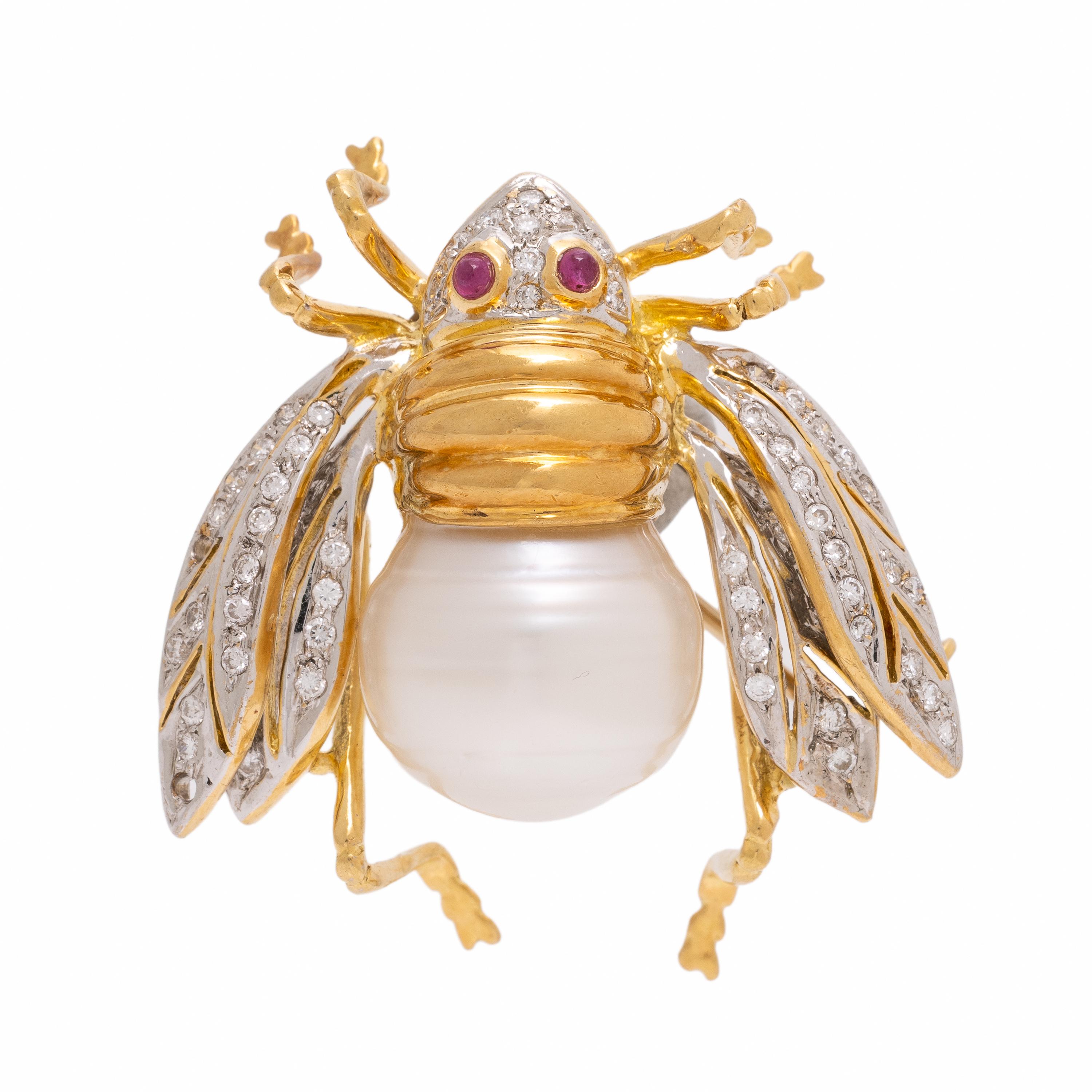 Alopa, Baroque Cultured Pearl, Diamond, and Yellow Gold Bee Brooch