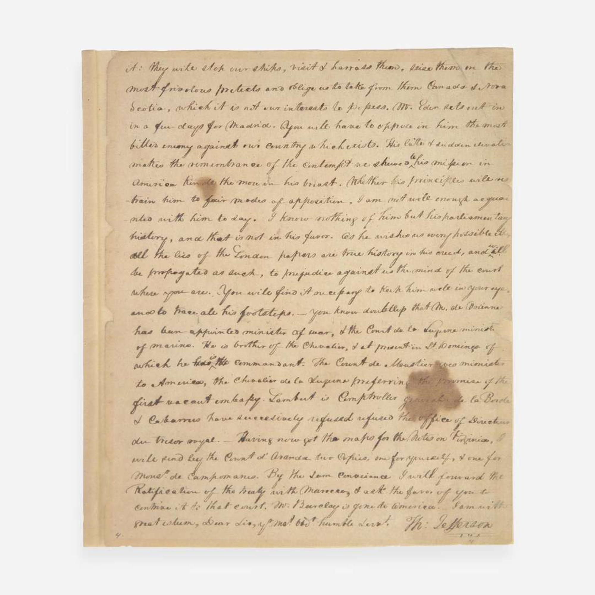 [Presidential] [Jefferson, Thomas] (Washington, Henry A.) Manuscript Copy of an Autograph Letter