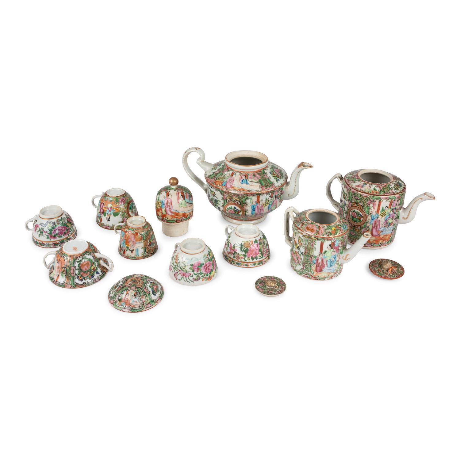 A Collection of Chinese Export Rose Medallion Porcelain Table Articles