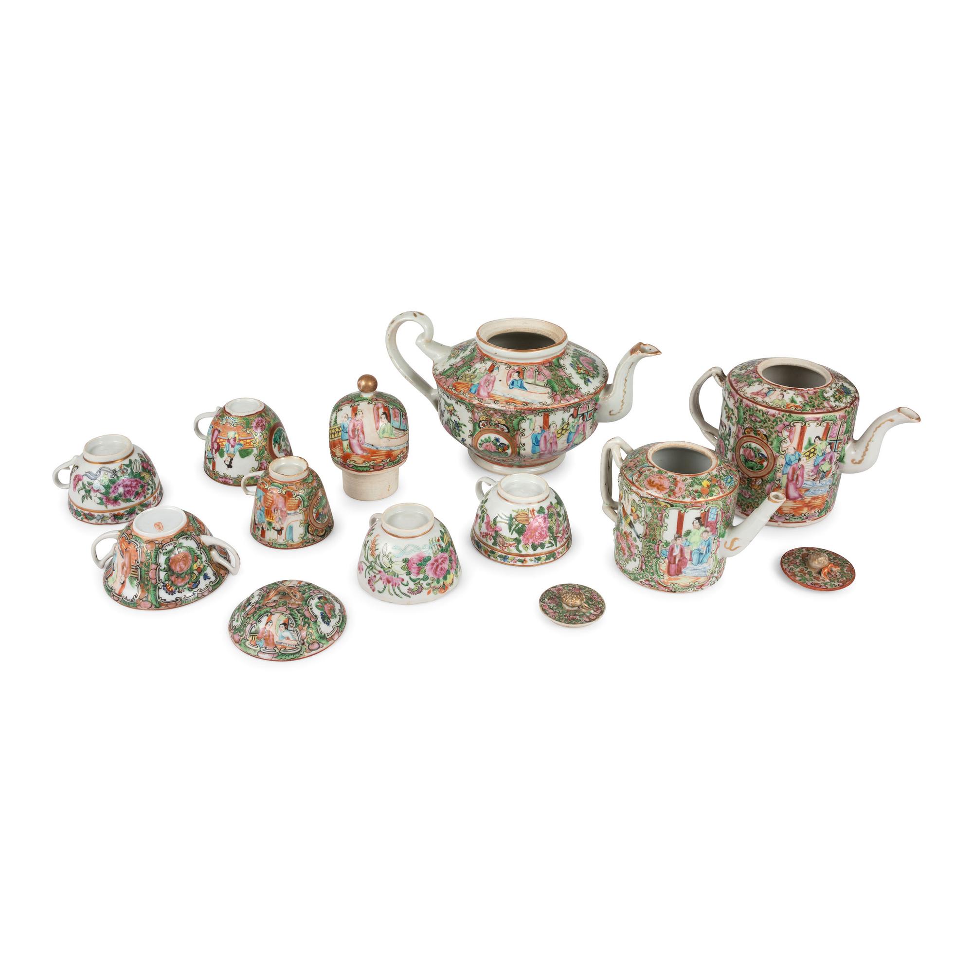 A Collection of Chinese Export Rose Medallion Porcelain Table Articles