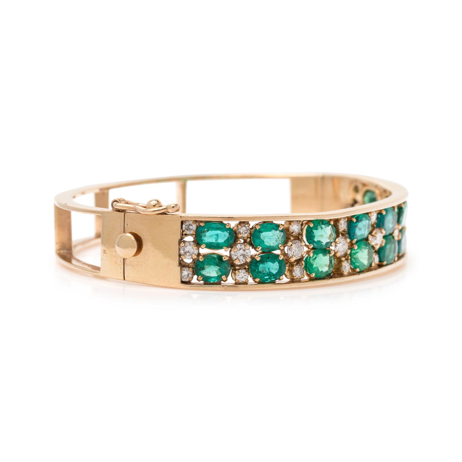 SYNTHETIC EMERALD AND DIAMOND BANGLE BRACELET