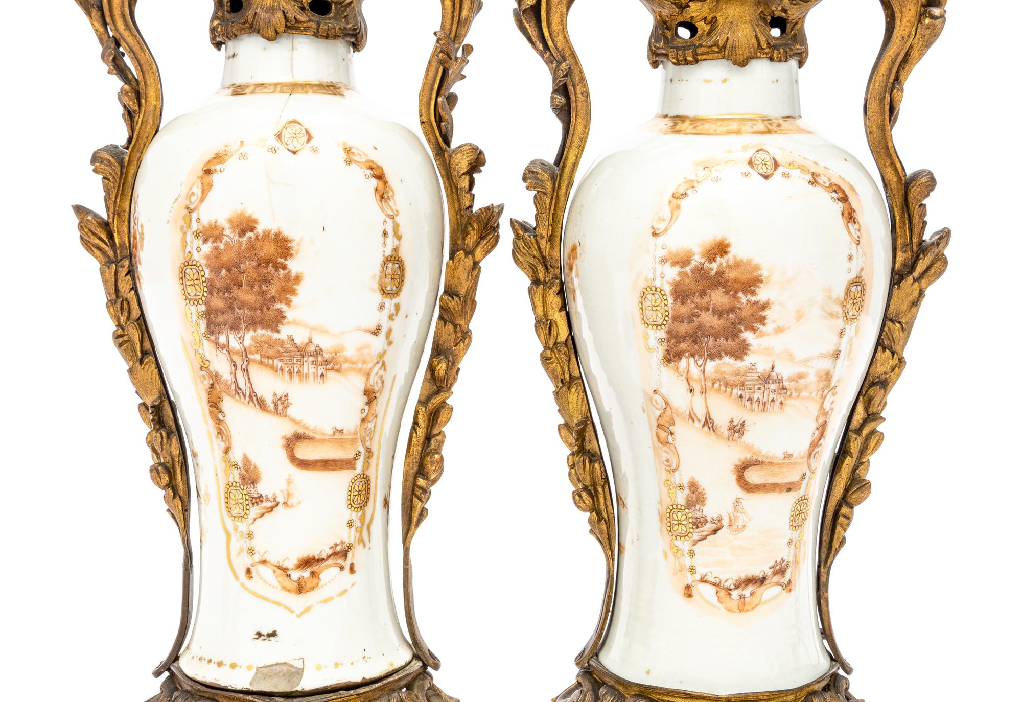 A Pair of Chinese Export Porcelain Vases Mounted as Lamps