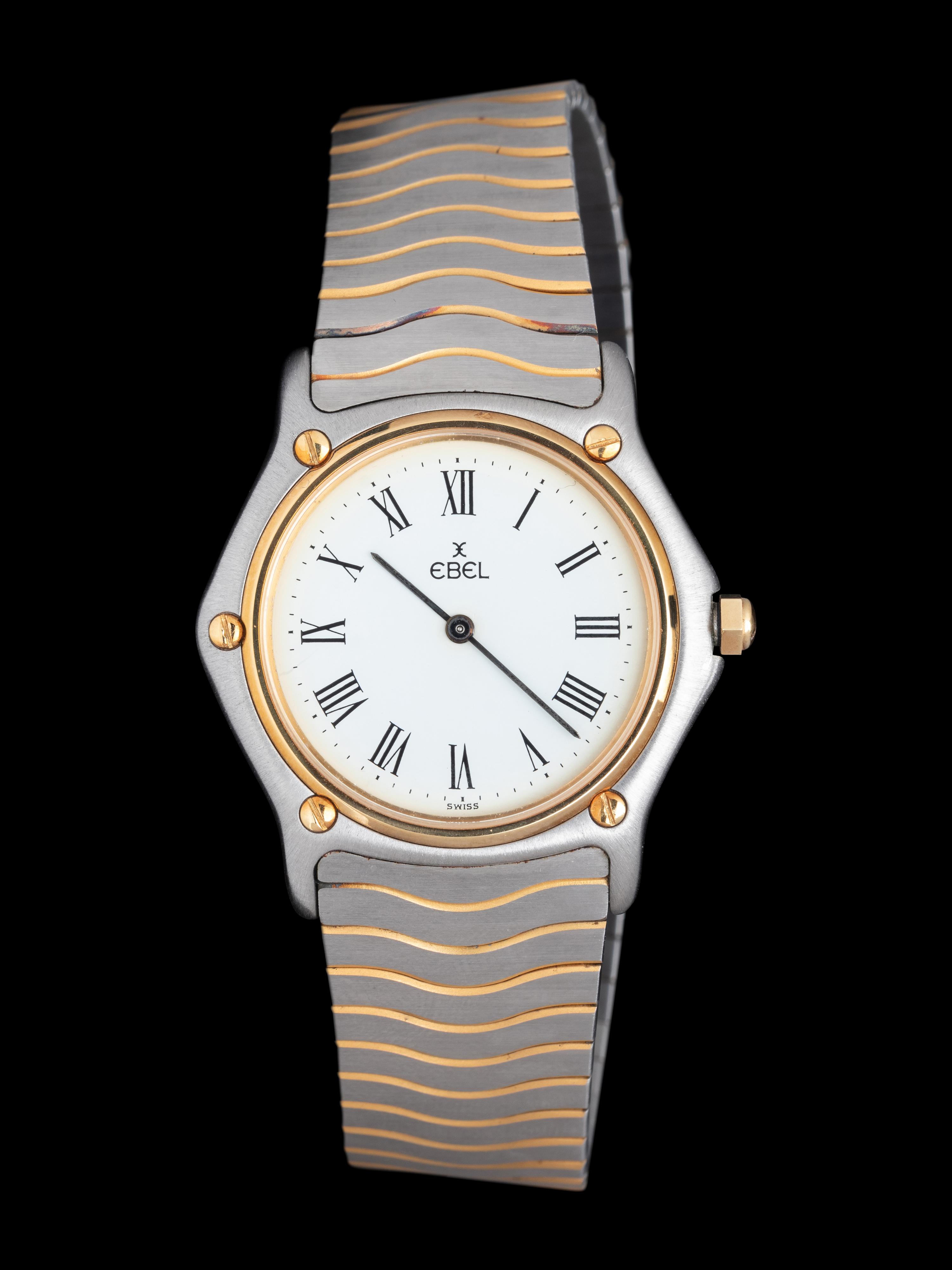 EBEL, STAINLESS STEEL AND YELLOW GOLD 'CLASSIC WAVE' WATCH