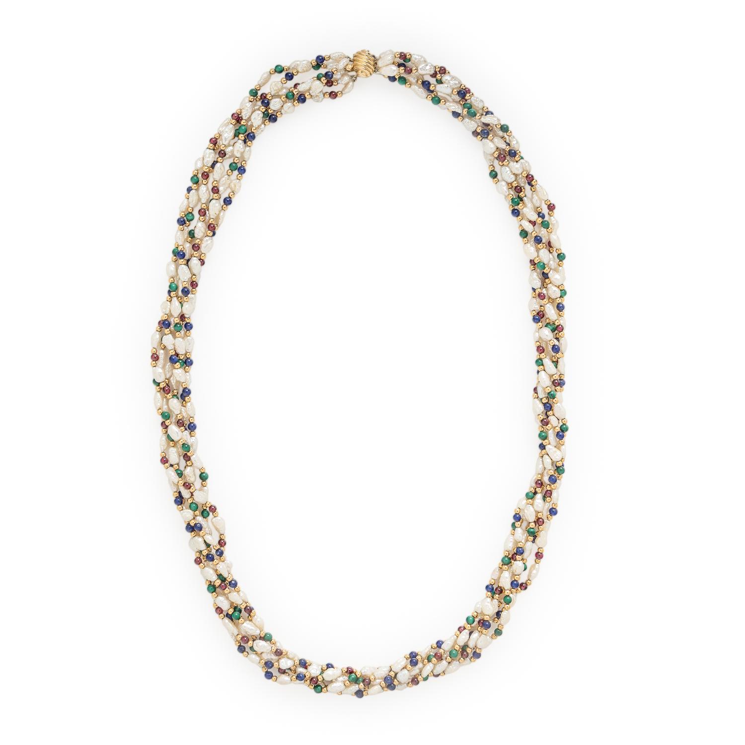 Cultured Baroque Pearl and Multigem Beaded Necklace