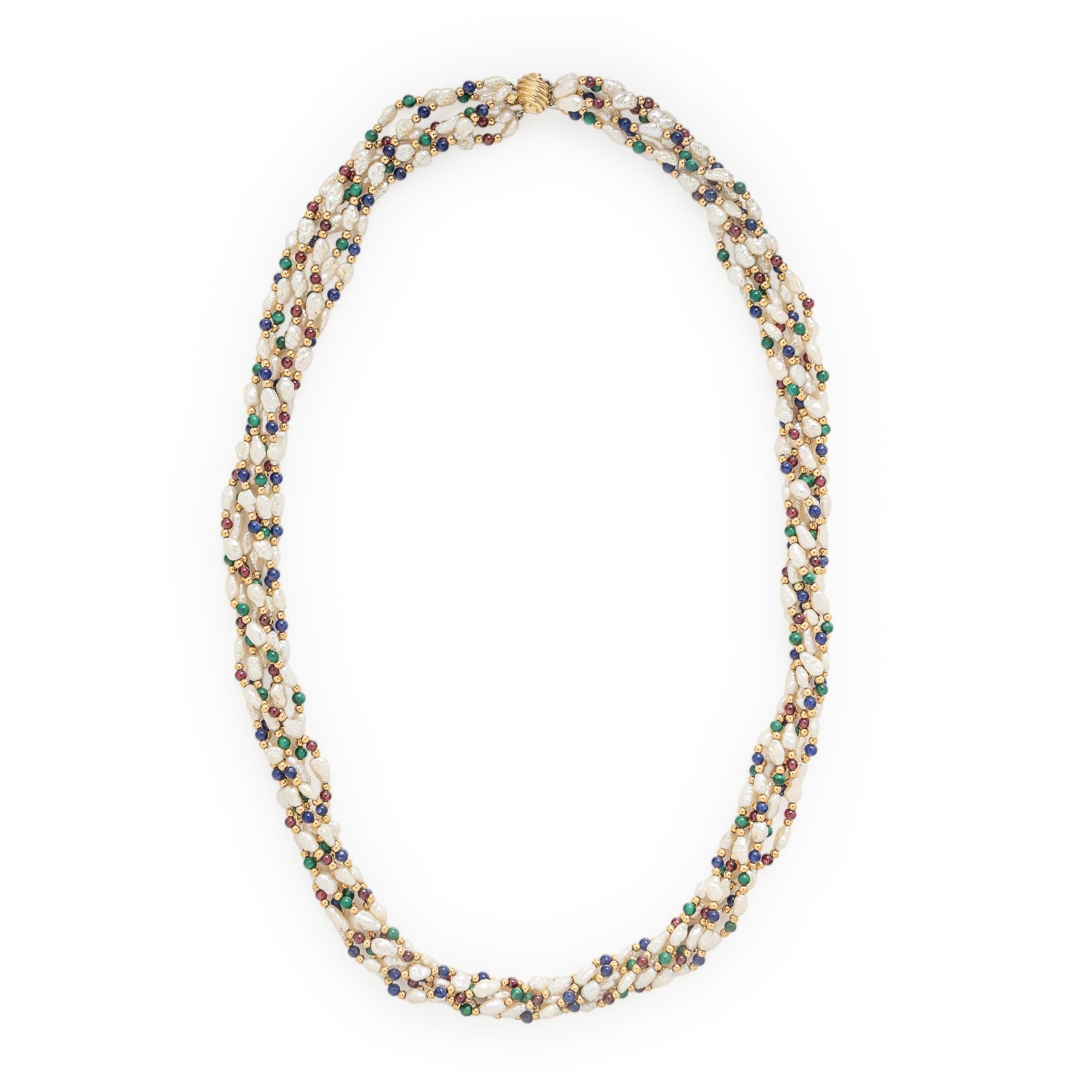 Cultured Baroque Pearl and Multigem Beaded Necklace