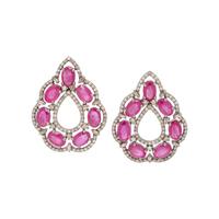 SYNTHETIC RUBY AND DIAMOND EARRINGS