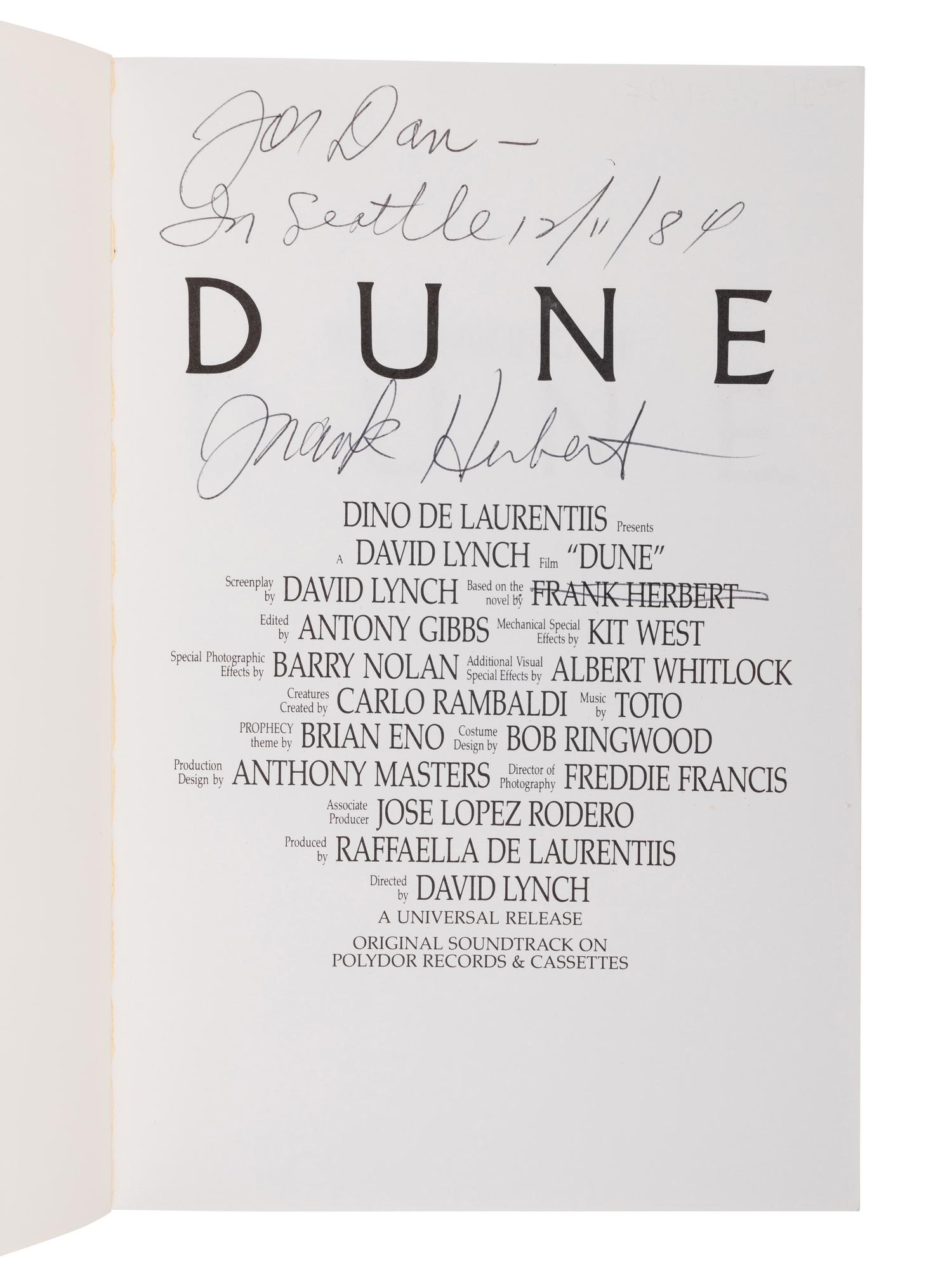 HERBERT, Frank (1920-1986). The Making of Dune . New York: Berkley Books, 1984.