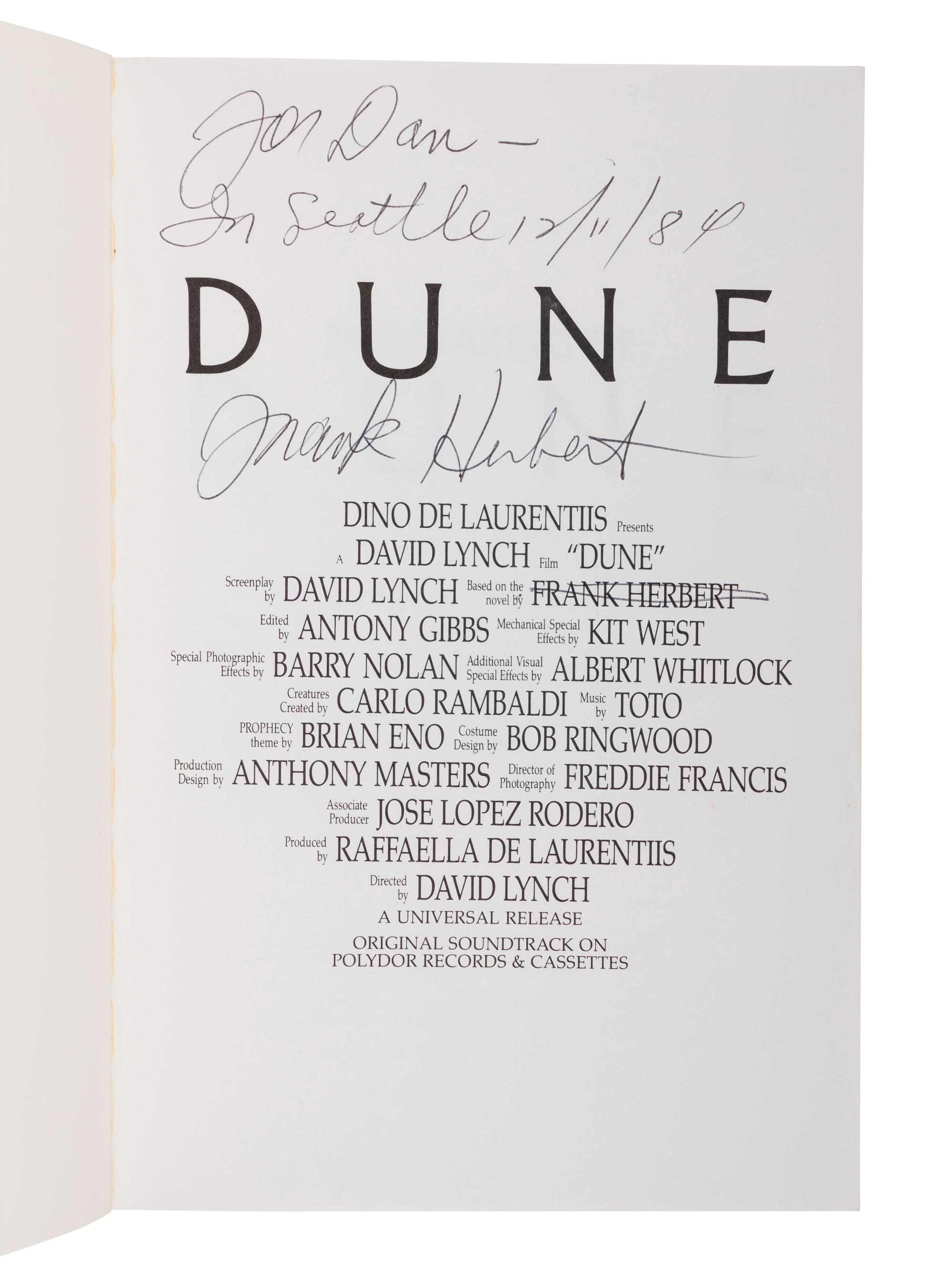 HERBERT, Frank (1920-1986). The Making of Dune . New York: Berkley Books, 1984.