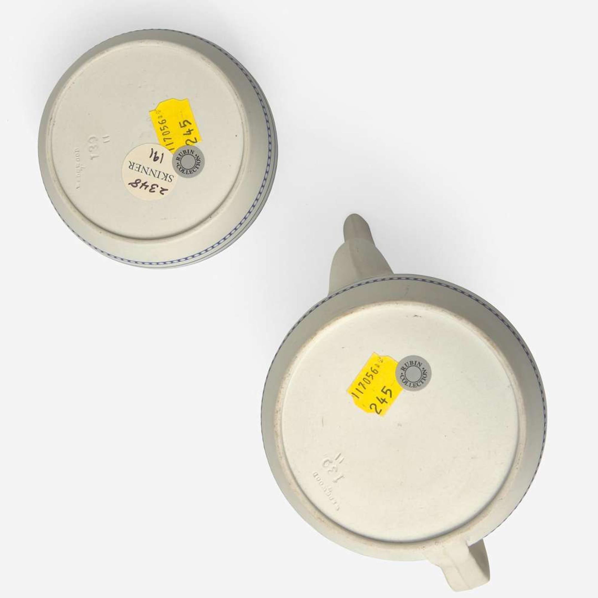 A Wedgwood Inlay-Decorated White Stoneware Teapot and Sugar Bowl UK, 1840s