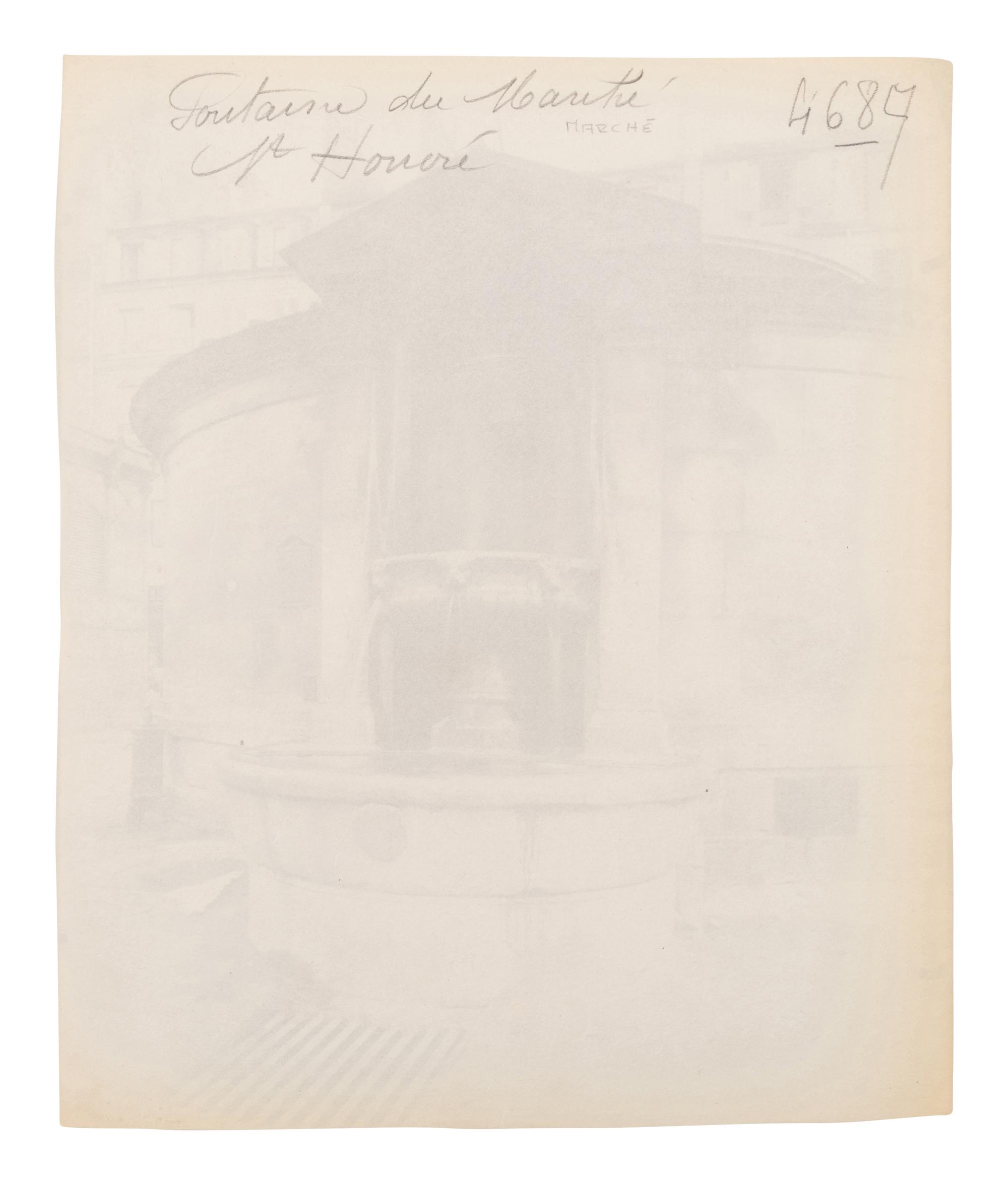 A pair of photographs depicting fountains ( Fontaine Minerve, Institut , 1899; Fontaine du Marché Saint-Honoré , 1903)