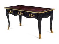 A Louis XV Gilt Bronze Mounted Brass Inlaid Ebonized Bureau Plat