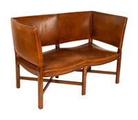 An Unusual George III Style Leather-Upholstered Settee — 20TH CENTURY