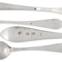 An Assorted Group of Five Silver Spoons and Sauce Ladles