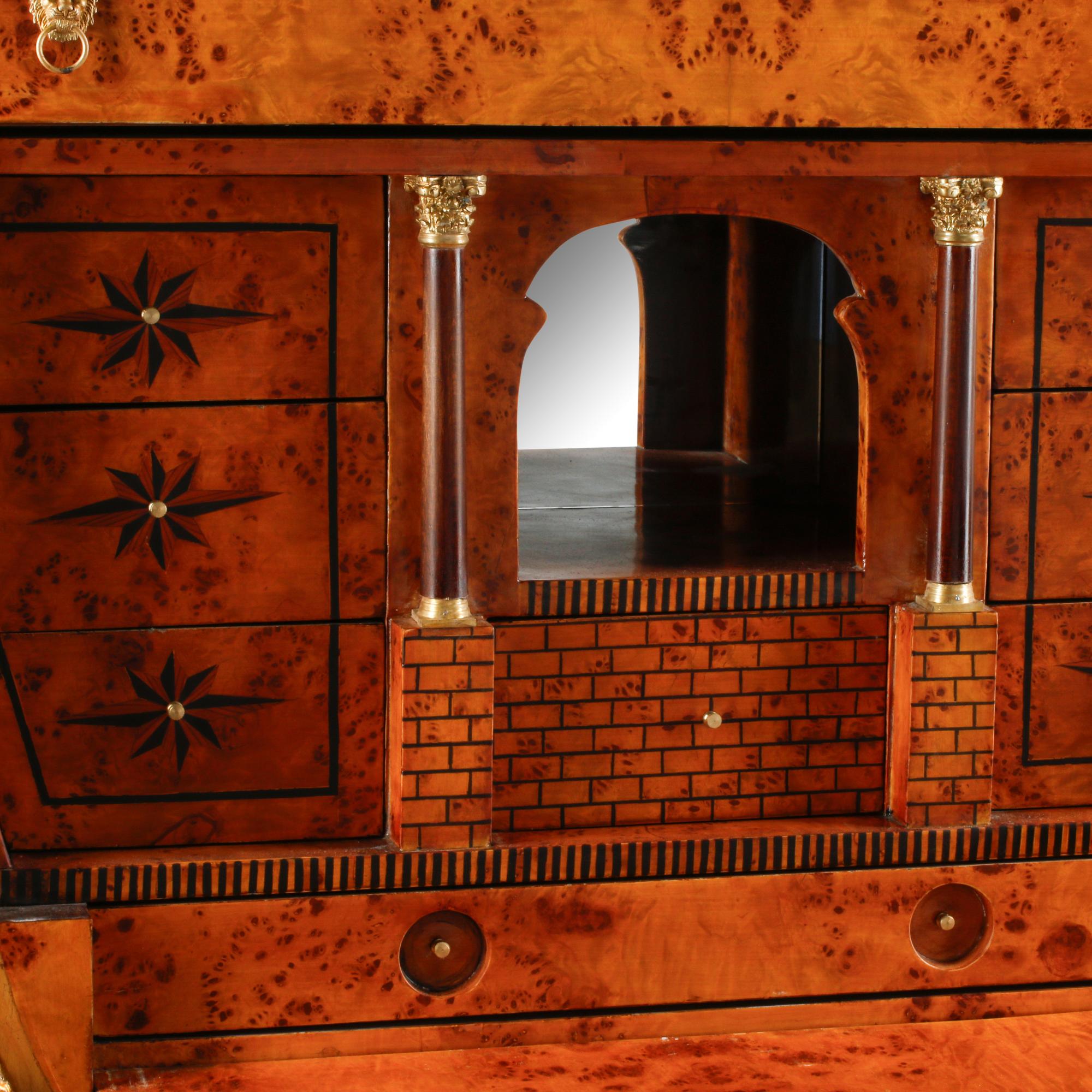 A Biedermeier Style Burlwood and Parcel Gilt Bureau Cabinet