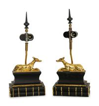 A Pair of Chapman Parcel Gilt Recumbent Canine Lamps
