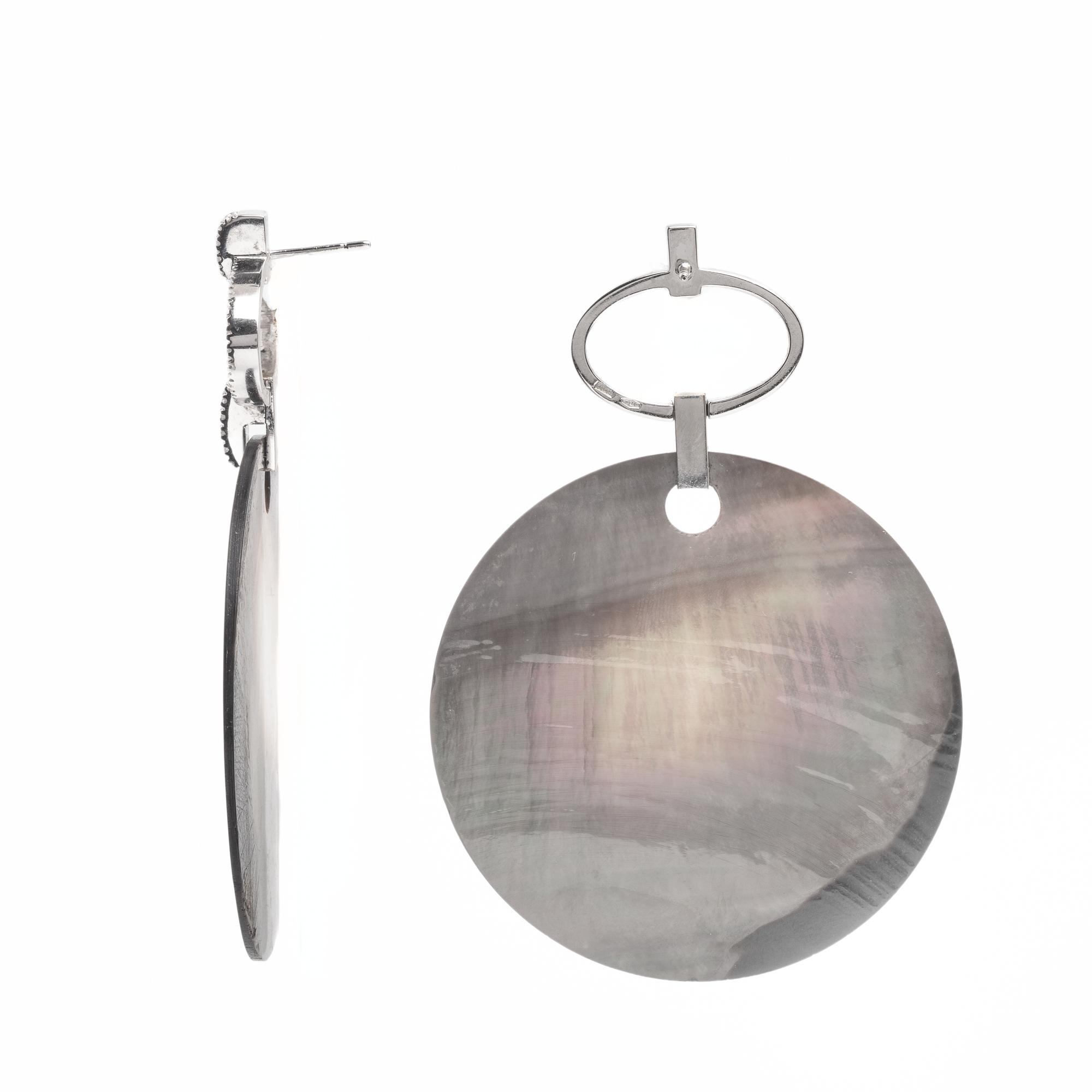 Mother-of-Pearl, Diamond, and White Gold Pendant Earrings