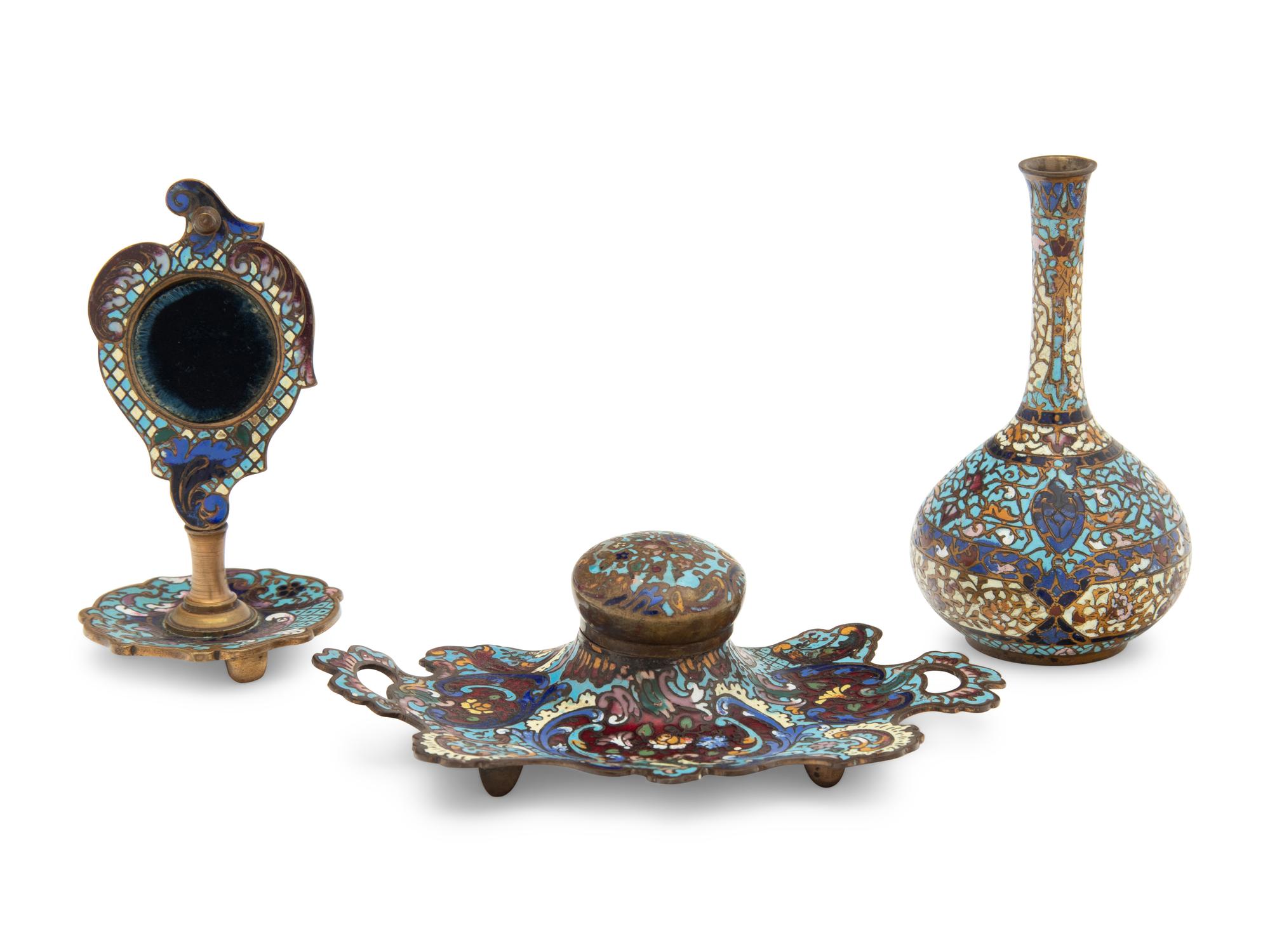 Four Continental Champlevé Enamel Articles