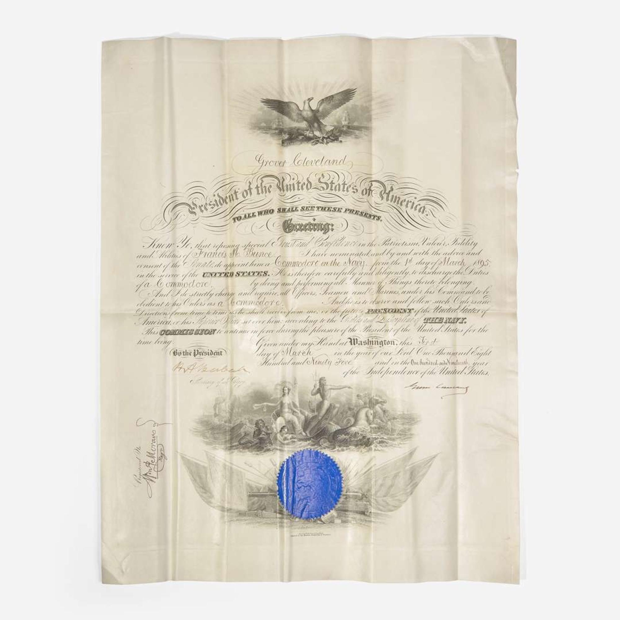 [Presidential] [Bunce, Francis M.] Cleveland, Grover Signed Military Commission