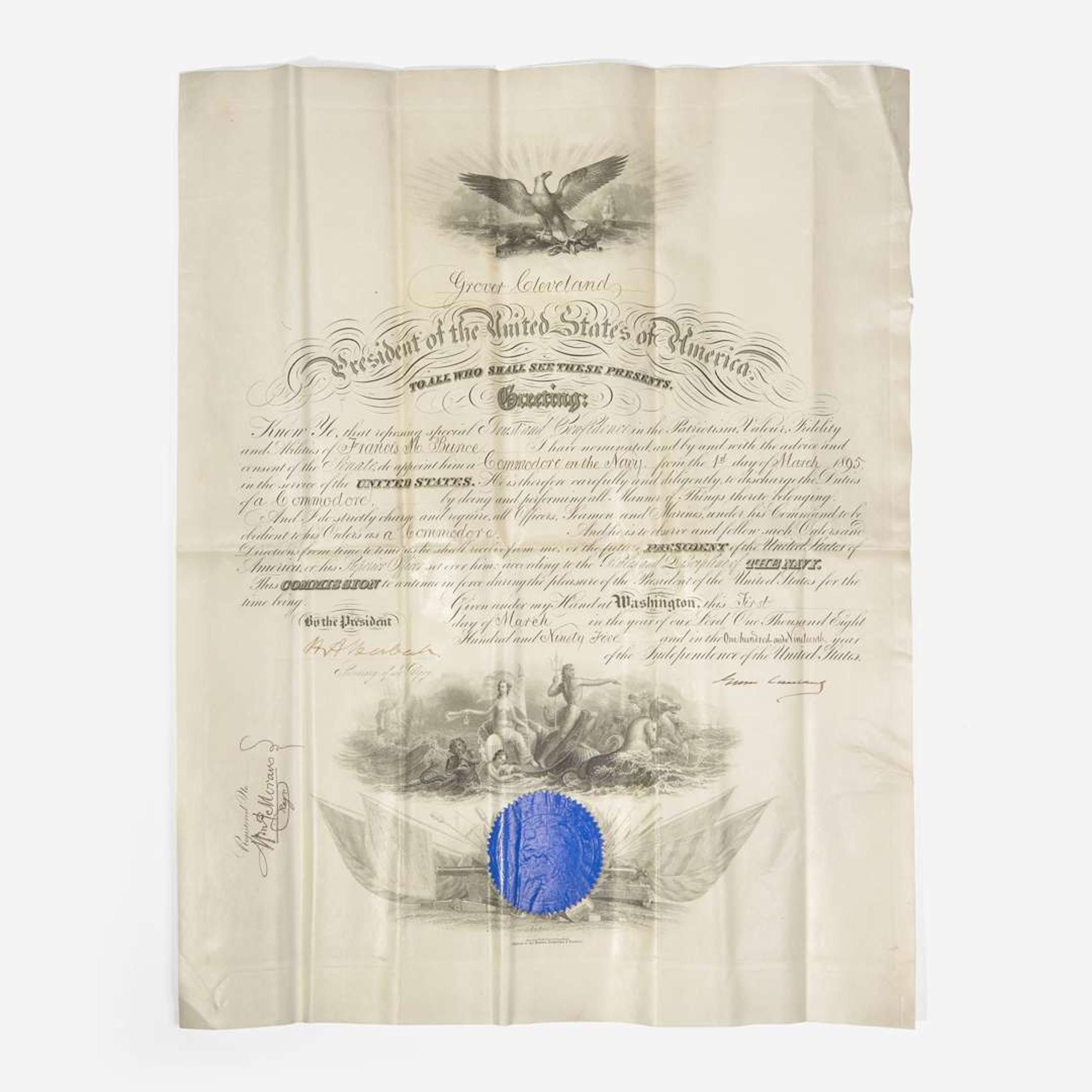 [Presidential] [Bunce, Francis M.] Cleveland, Grover Signed Military Commission